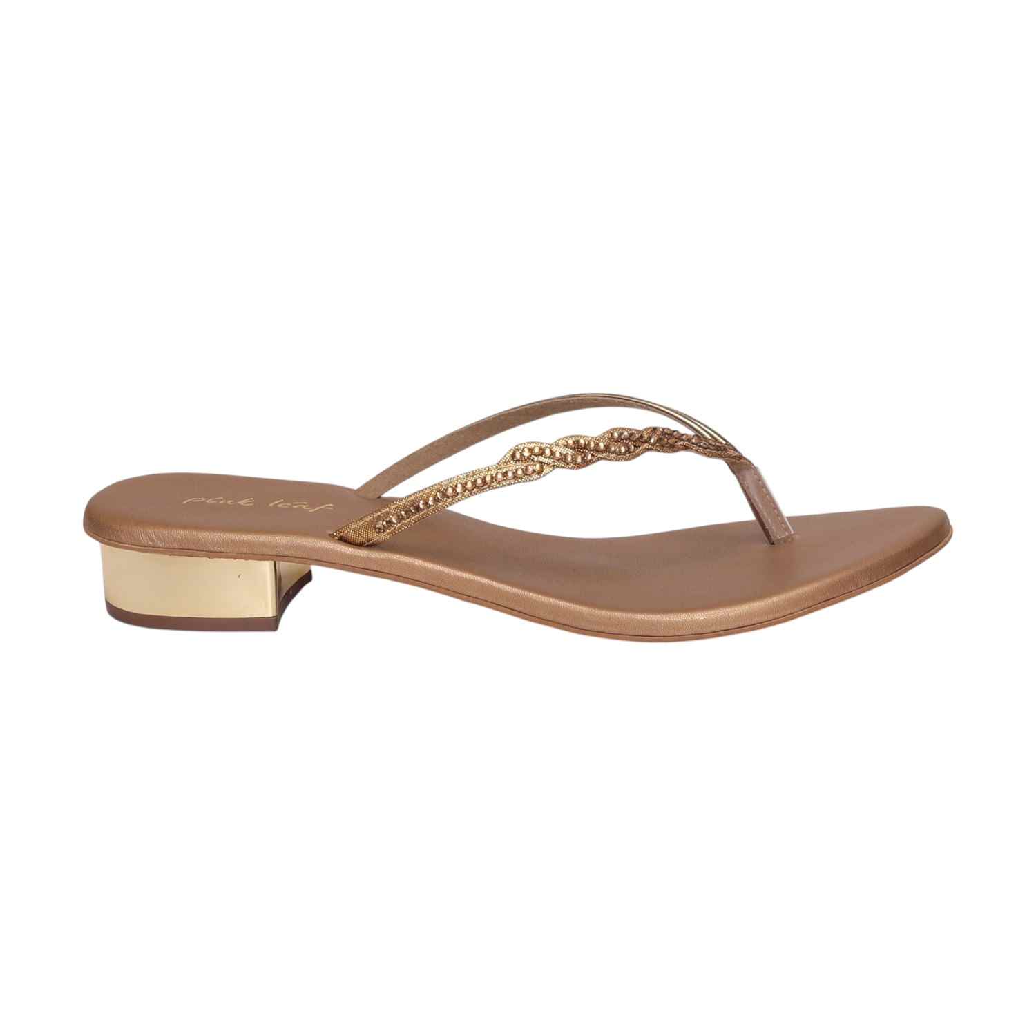 Women Antique Gold Embellished Heel Sandals