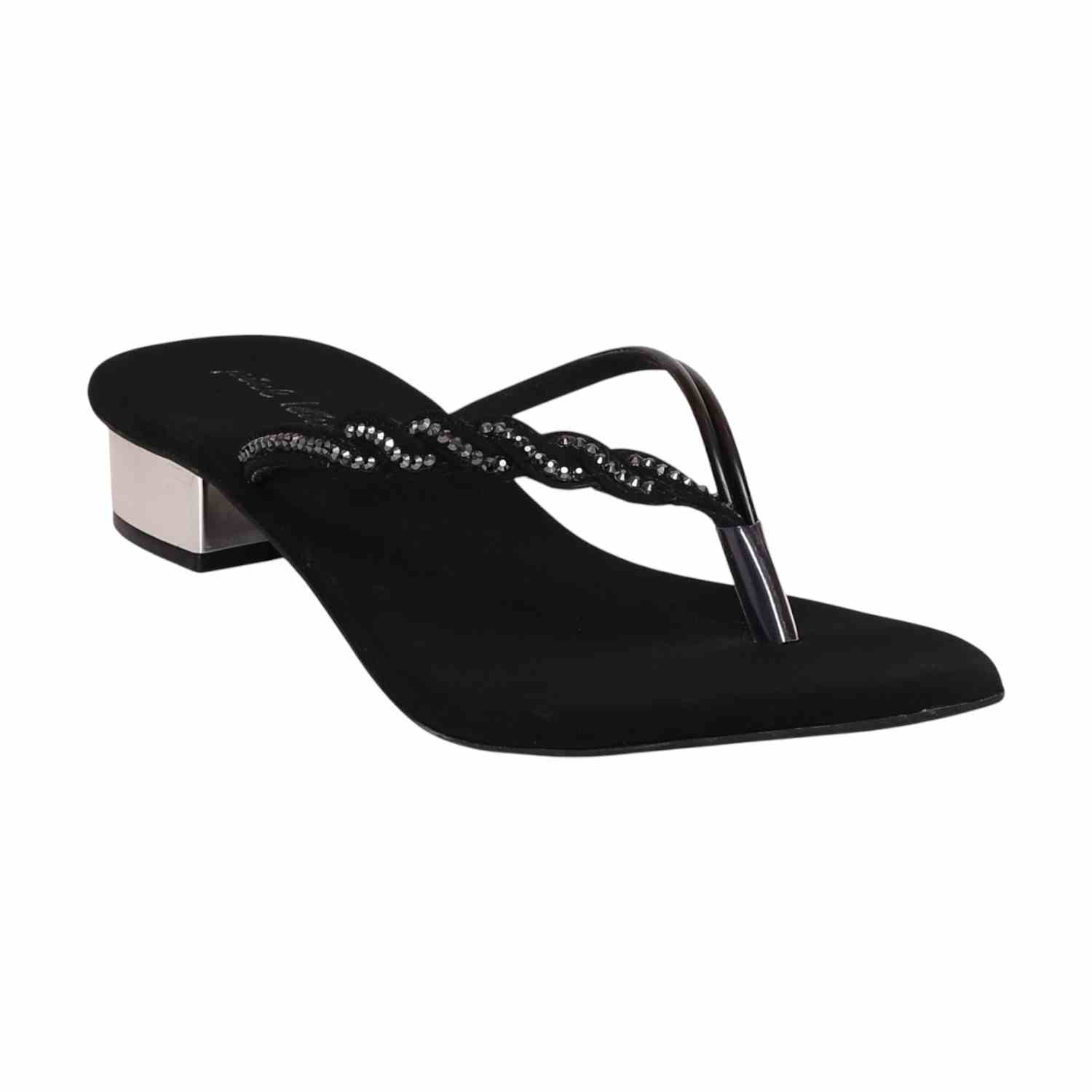 Women Black Embellished Heel Sandals