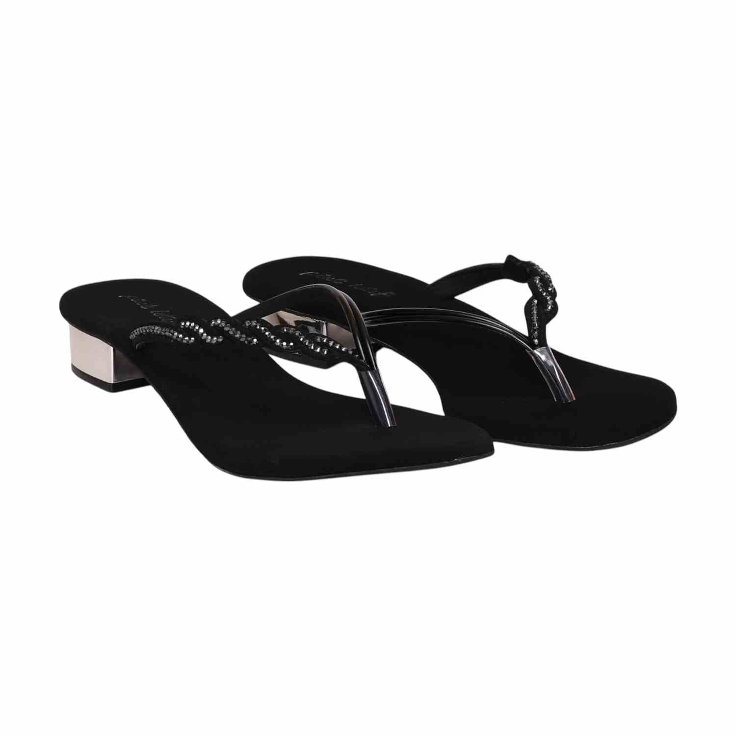 Women Black Embellished Heel Sandals