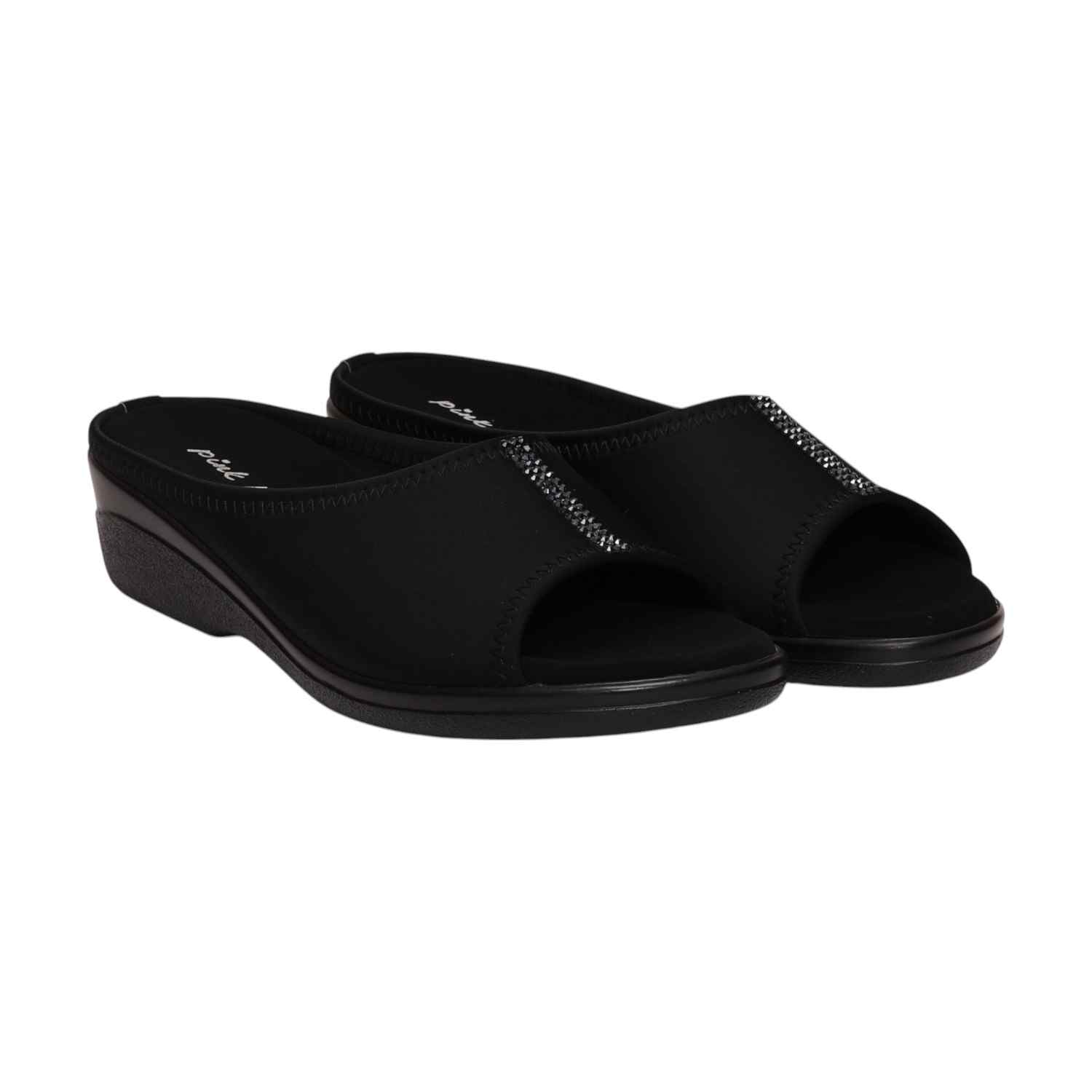 Women Black Wedge Slip-On