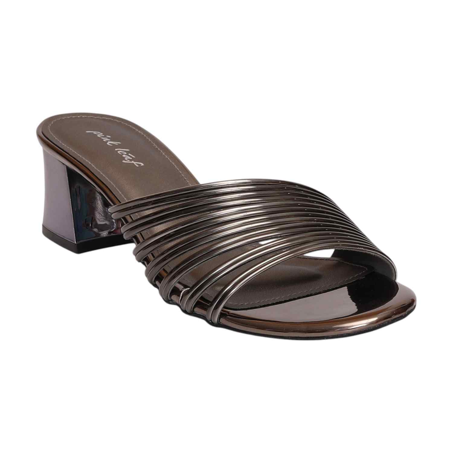 Women Gunmetal strappy Block Heel Sandals