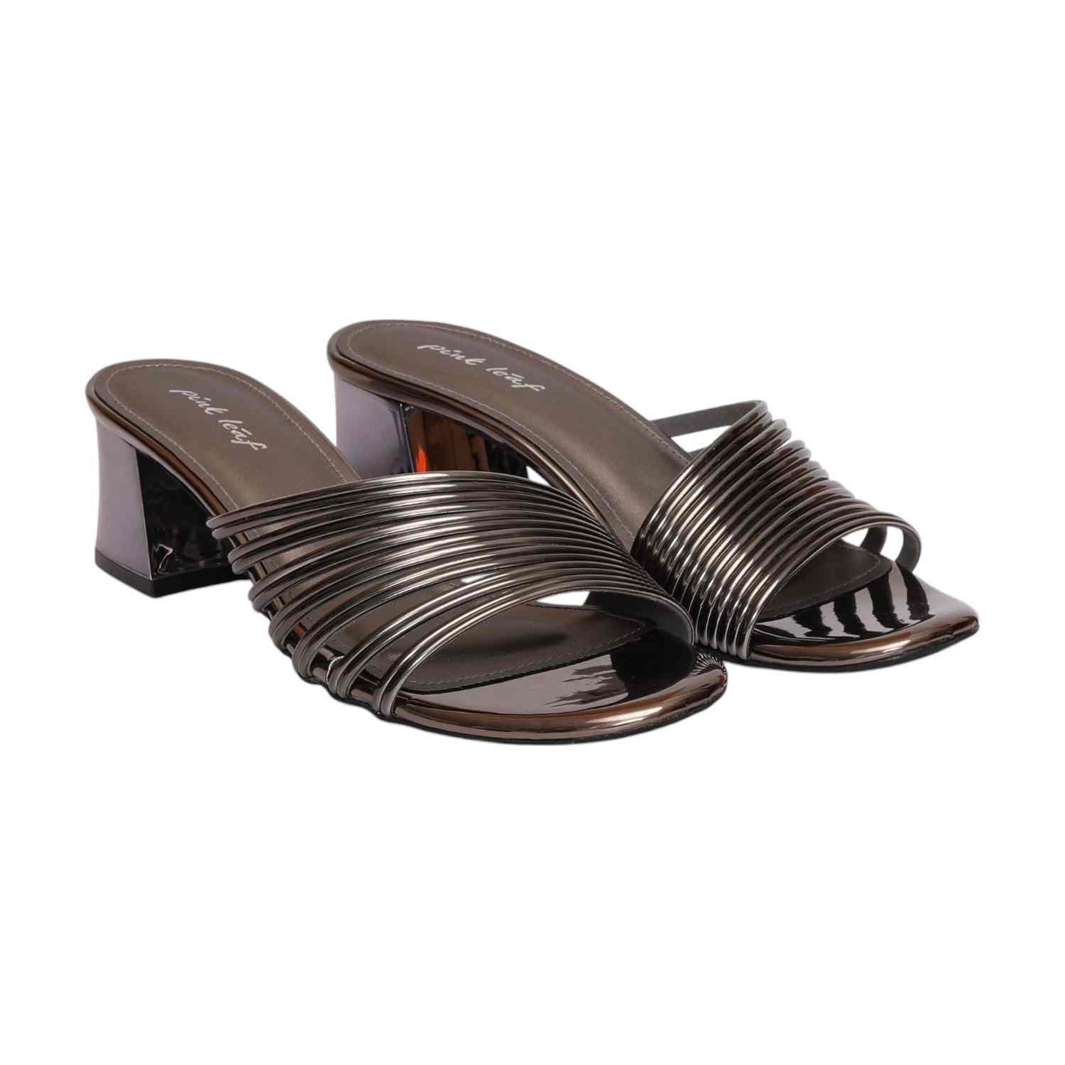 Women Gunmetal strappy Block Heel Sandals