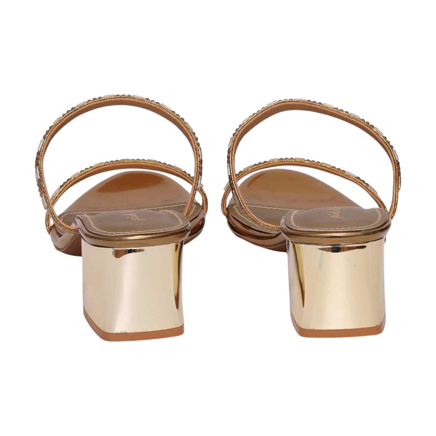 Women Antique Gold Strappy Heel Sandals
