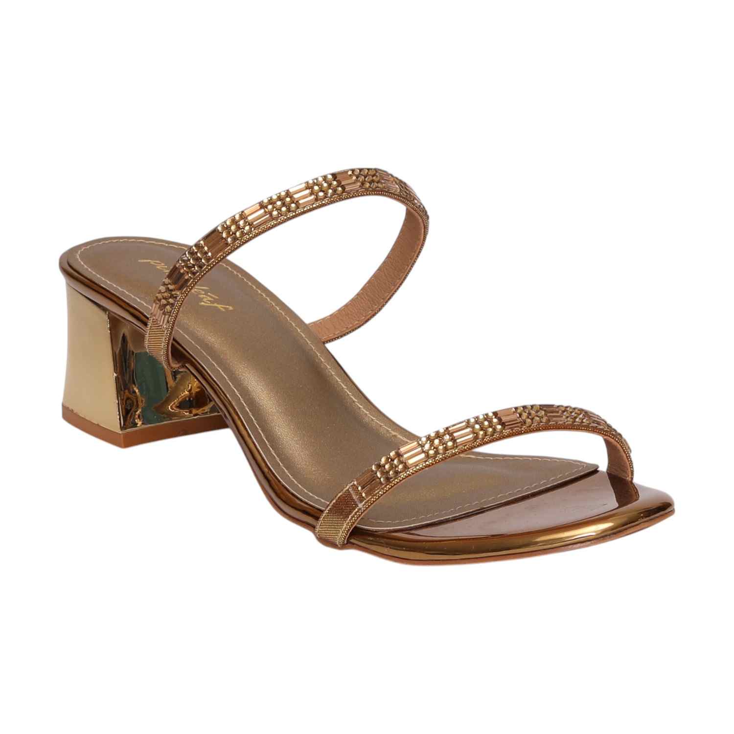 Women Antique Gold Strappy Heel Sandals