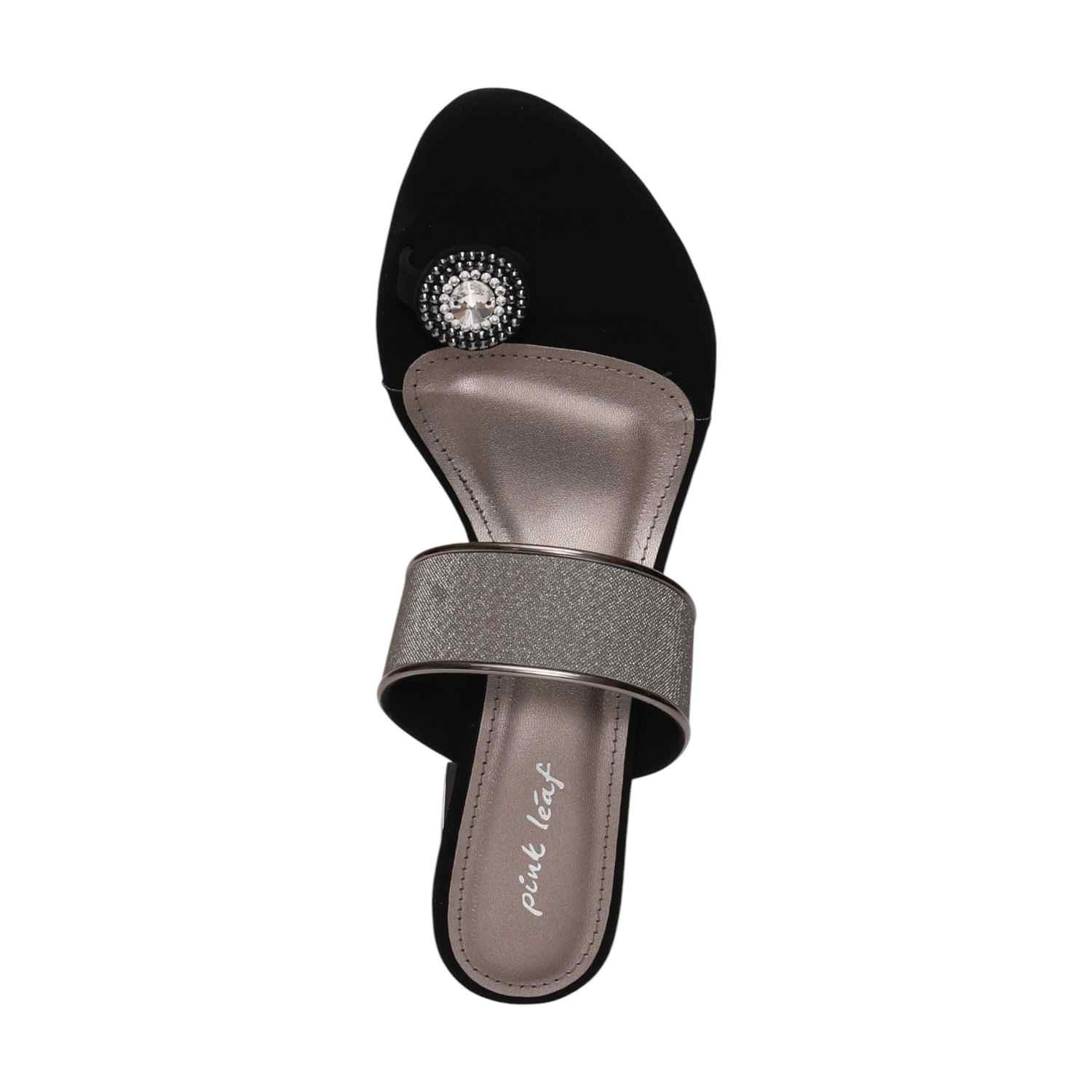 Women Black Toe Ring Heel Sandals