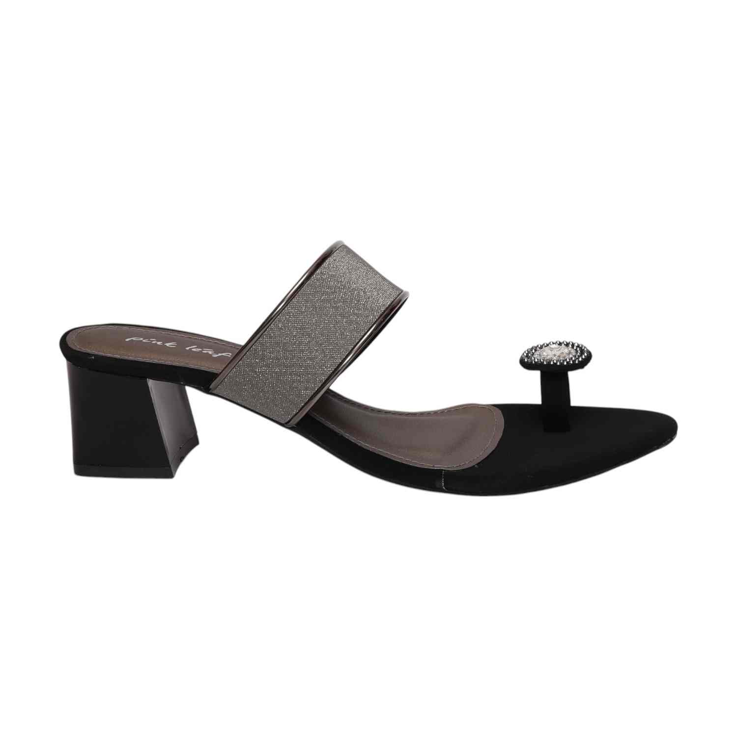 Women Black Toe Ring Heel Sandals