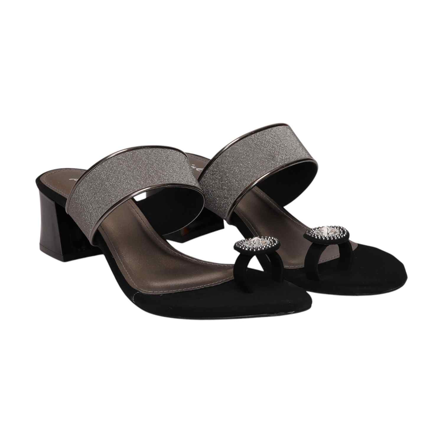 Women Black Toe Ring Heel Sandals