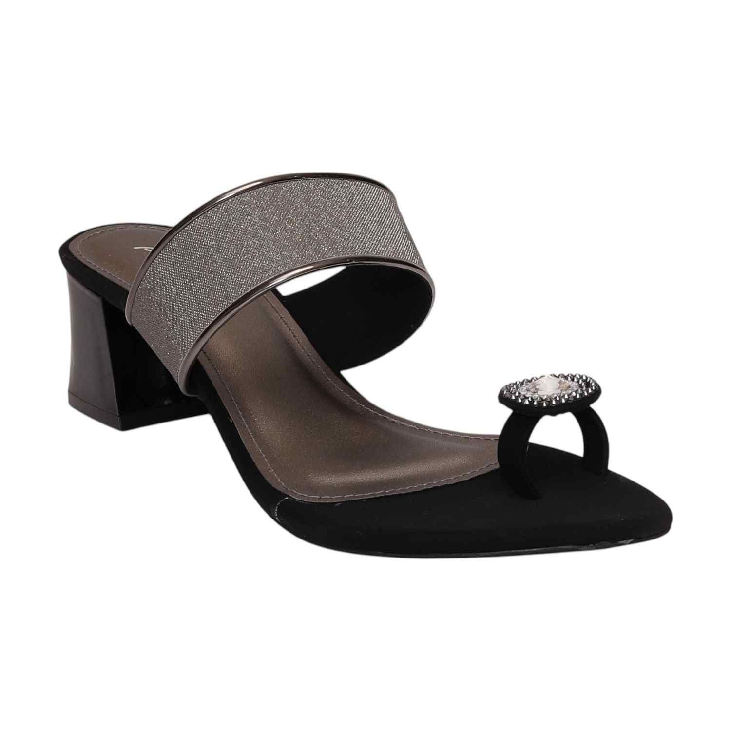 Women Black Toe Ring Heel Sandals