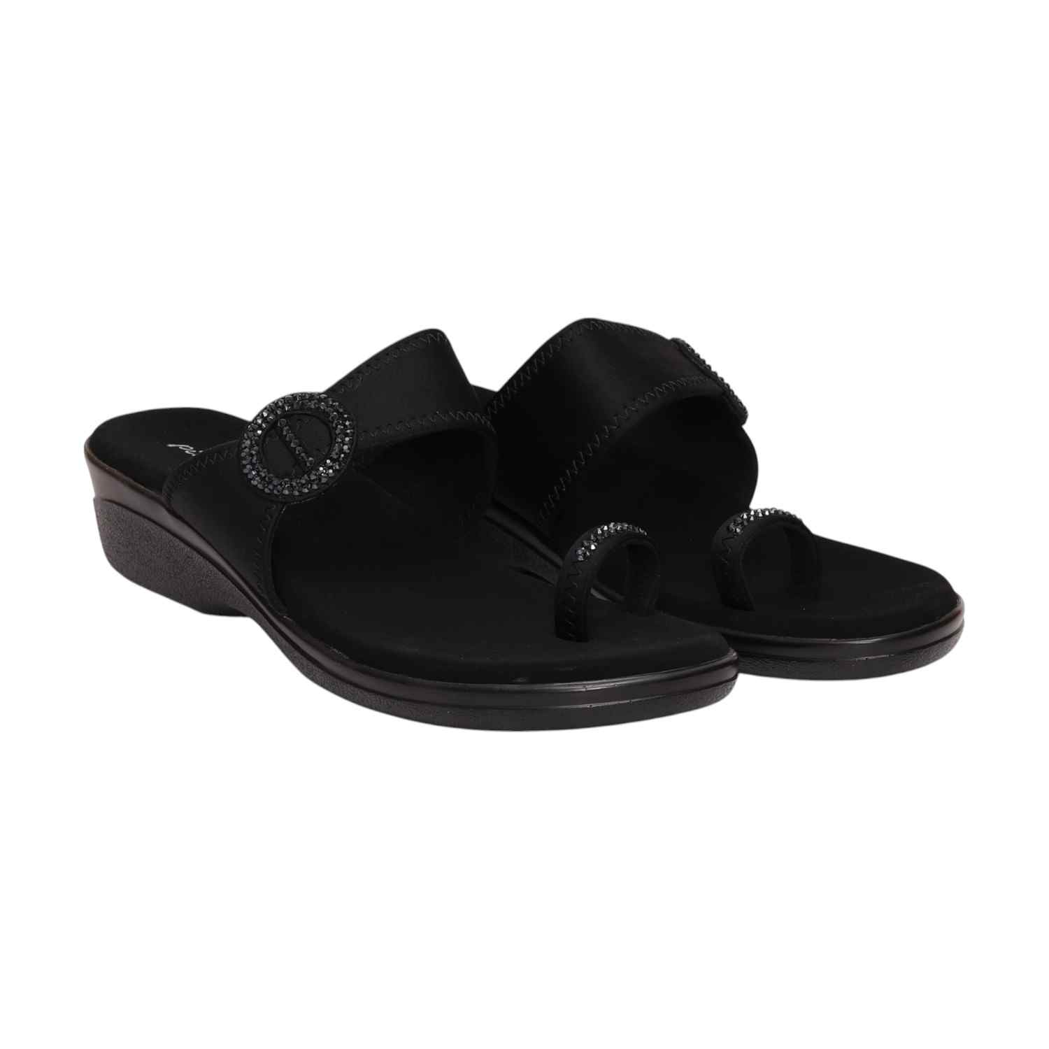 Women Black Chic Toe Ring Sandals