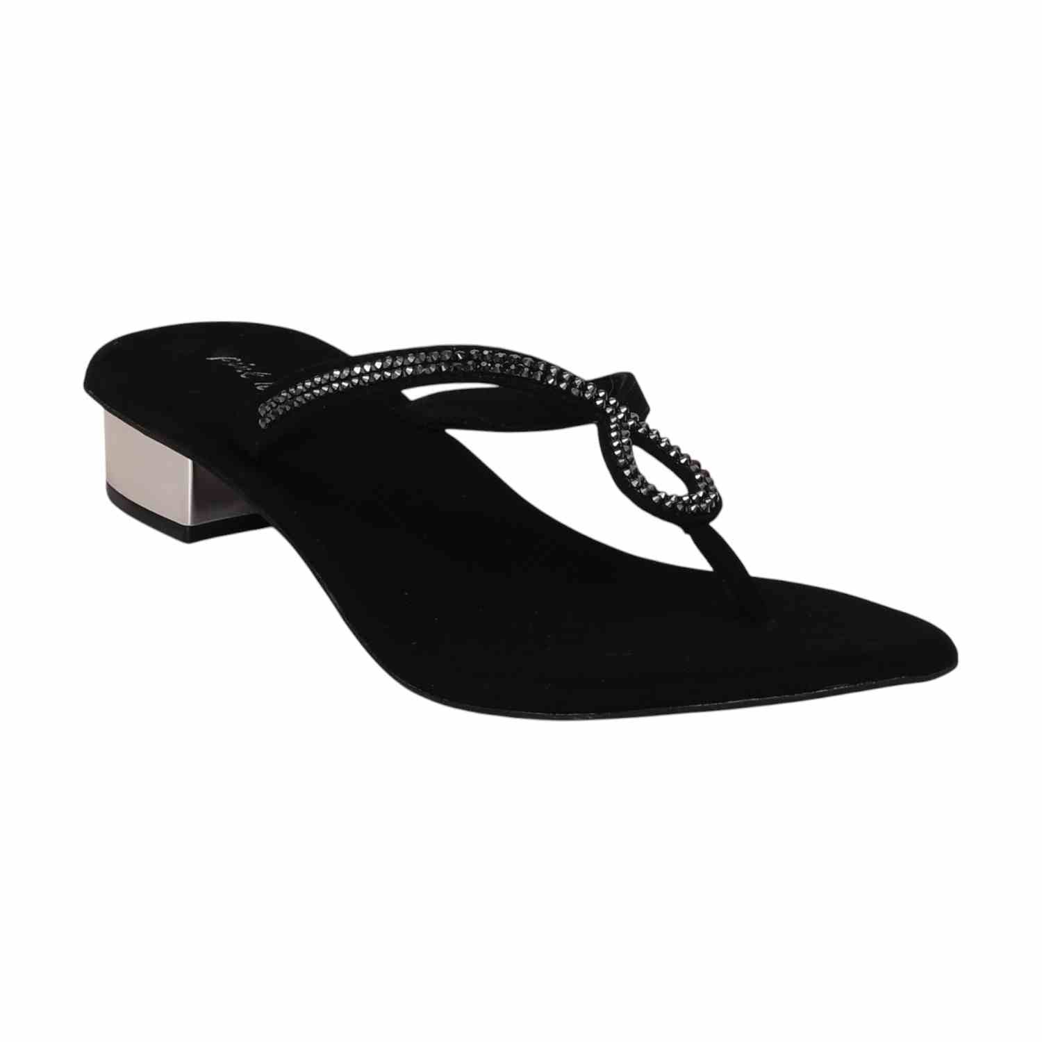 Women Black Crystal-Embellished Heel Sandals