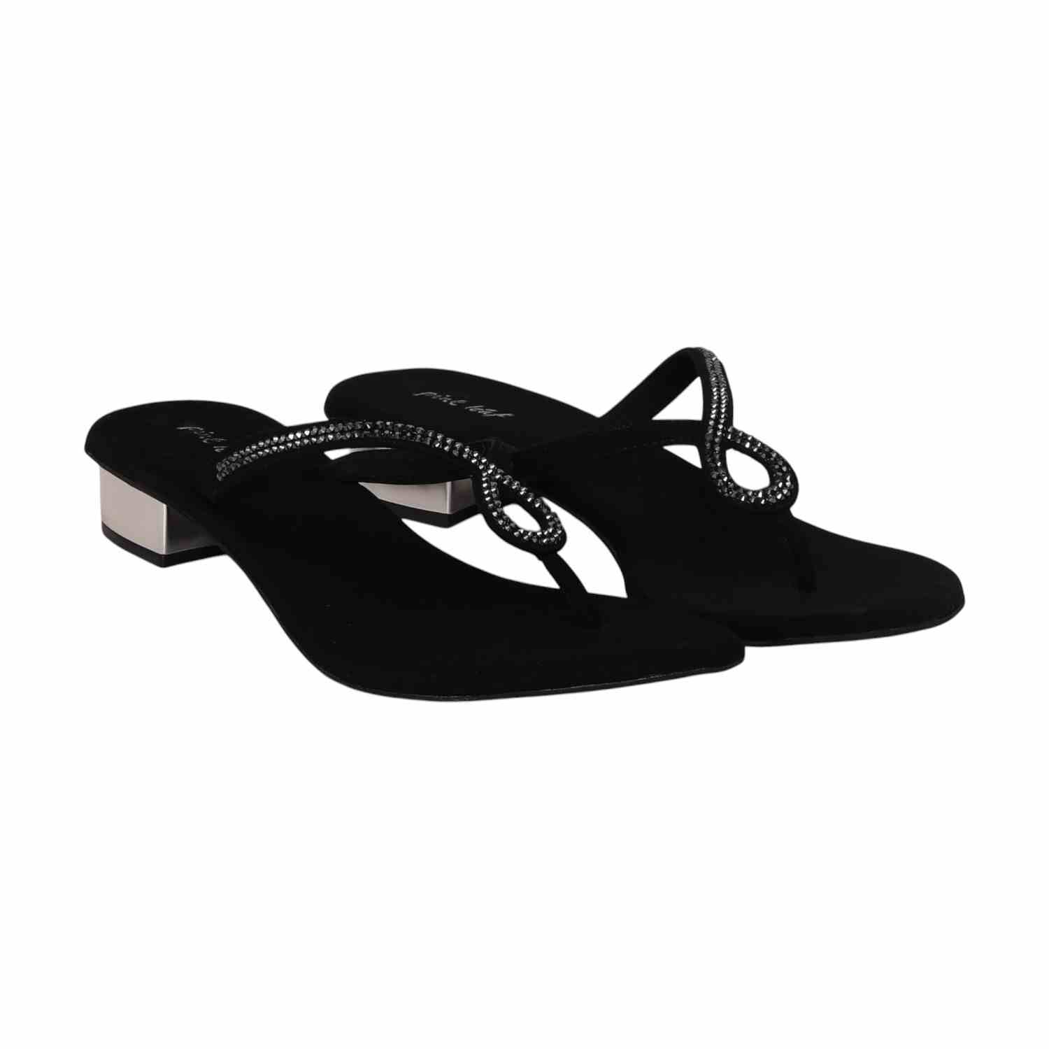 Women Black Crystal-Embellished Heel Sandals