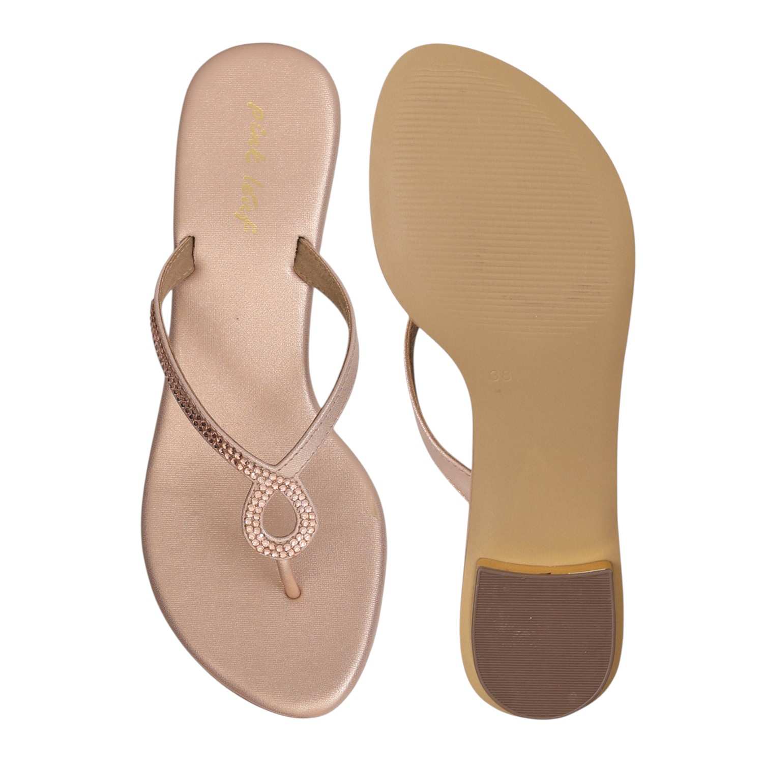Women Rose Gold Dazzle Toe-Ring Flats