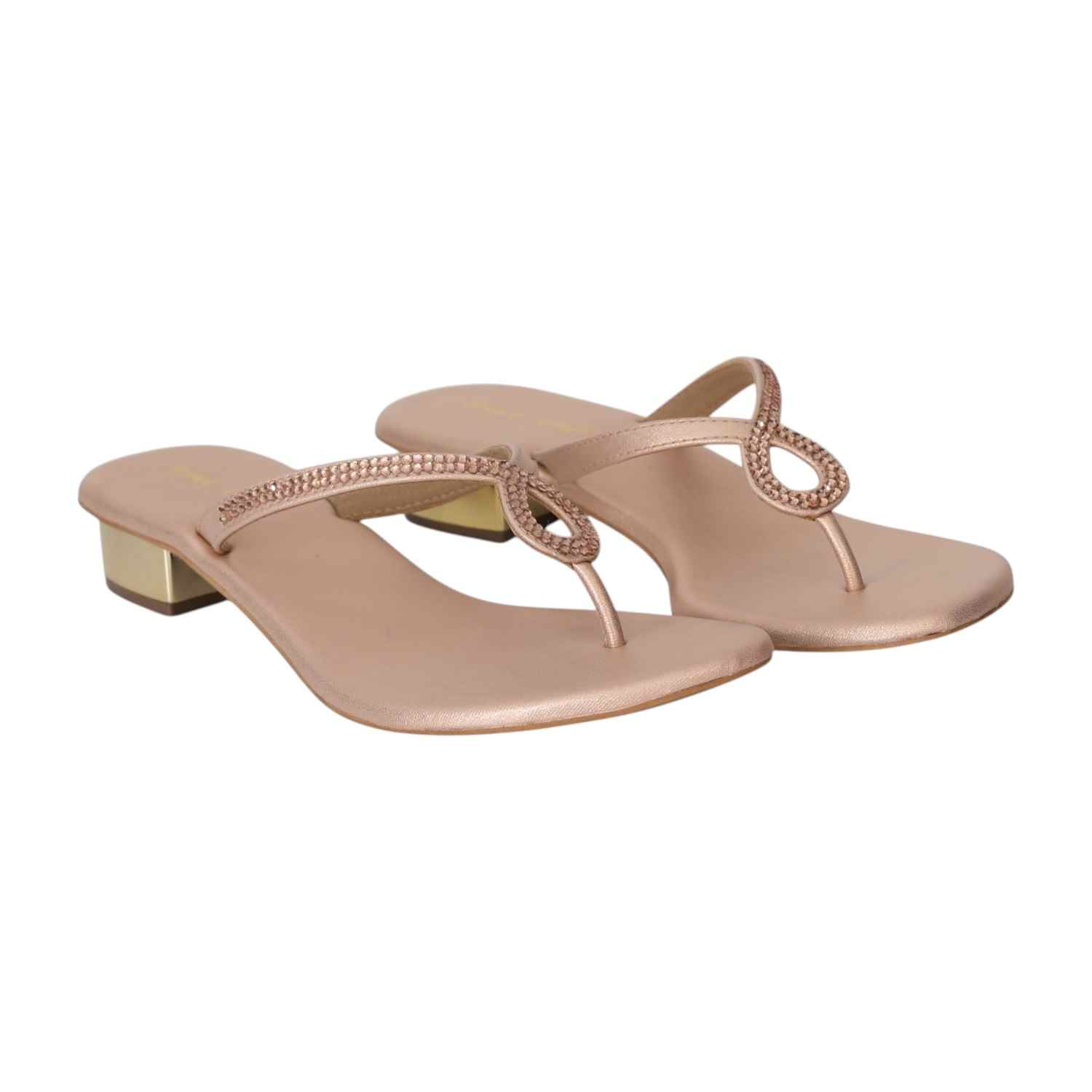 Women Rose Gold Dazzle Toe-Ring Flats