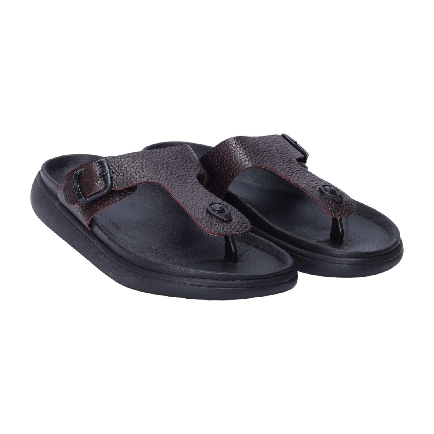 Men Brown Textured Chappals with Adjustable Strap