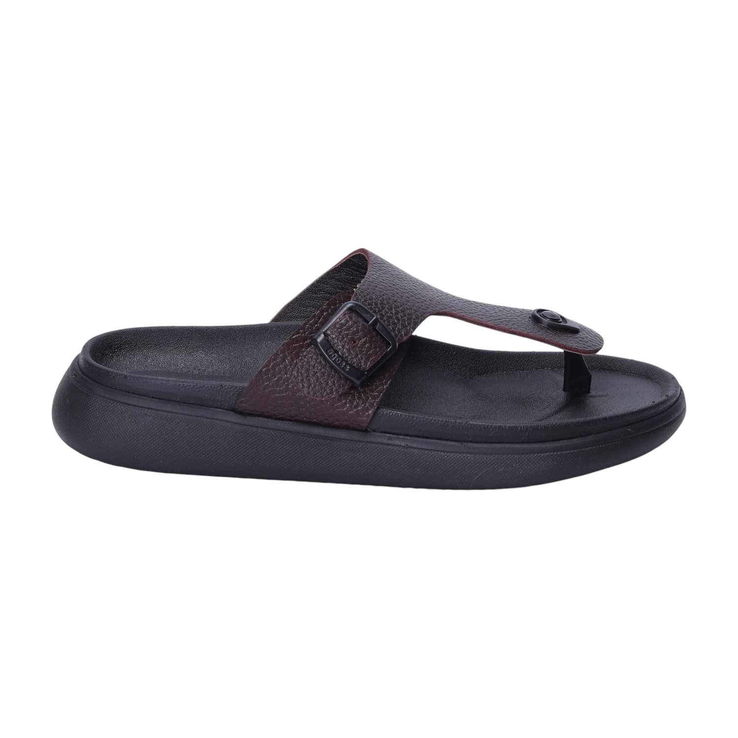 Men Brown Textured Chappals with Adjustable Strap
