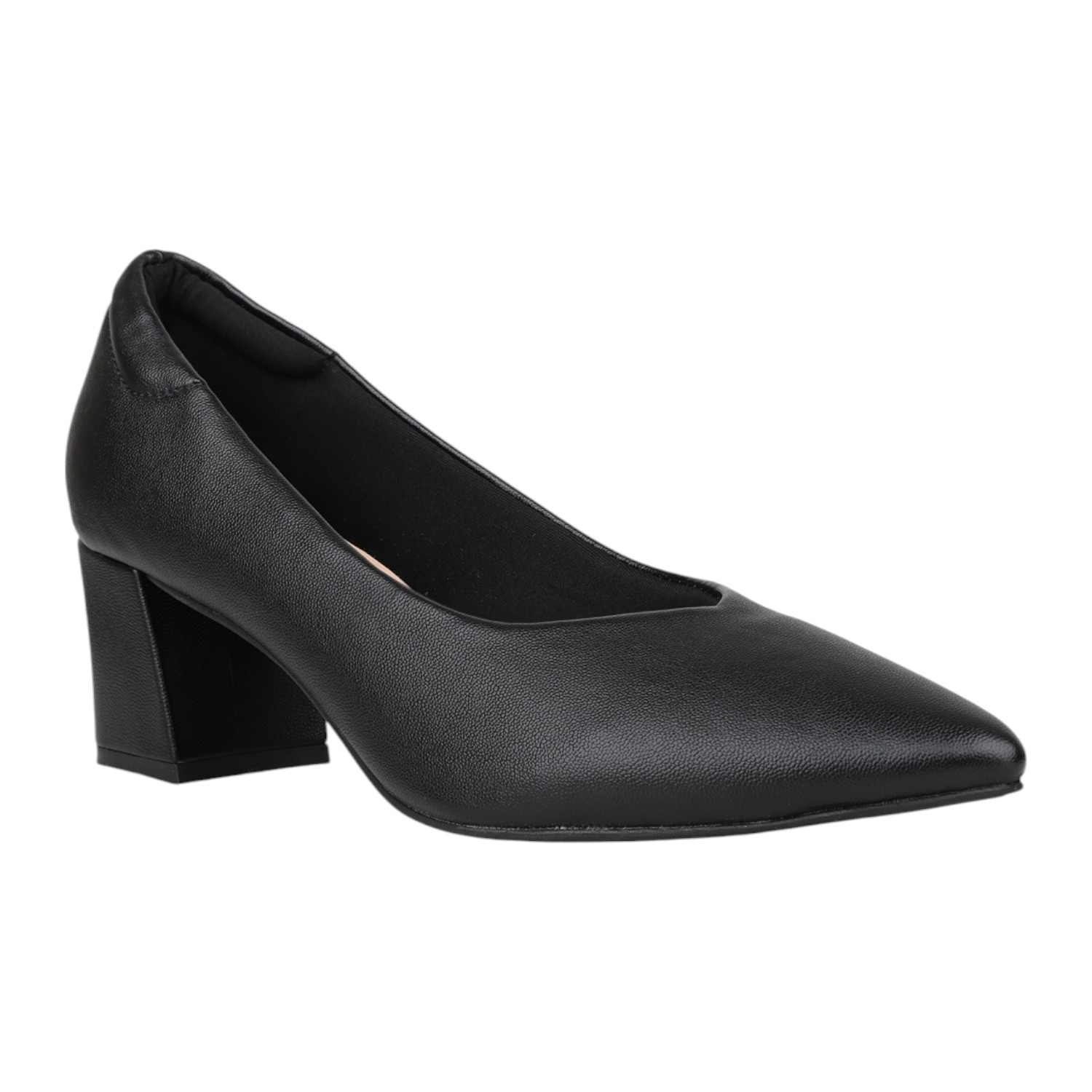 Women Black Pointed Toe Block Heel Pumps