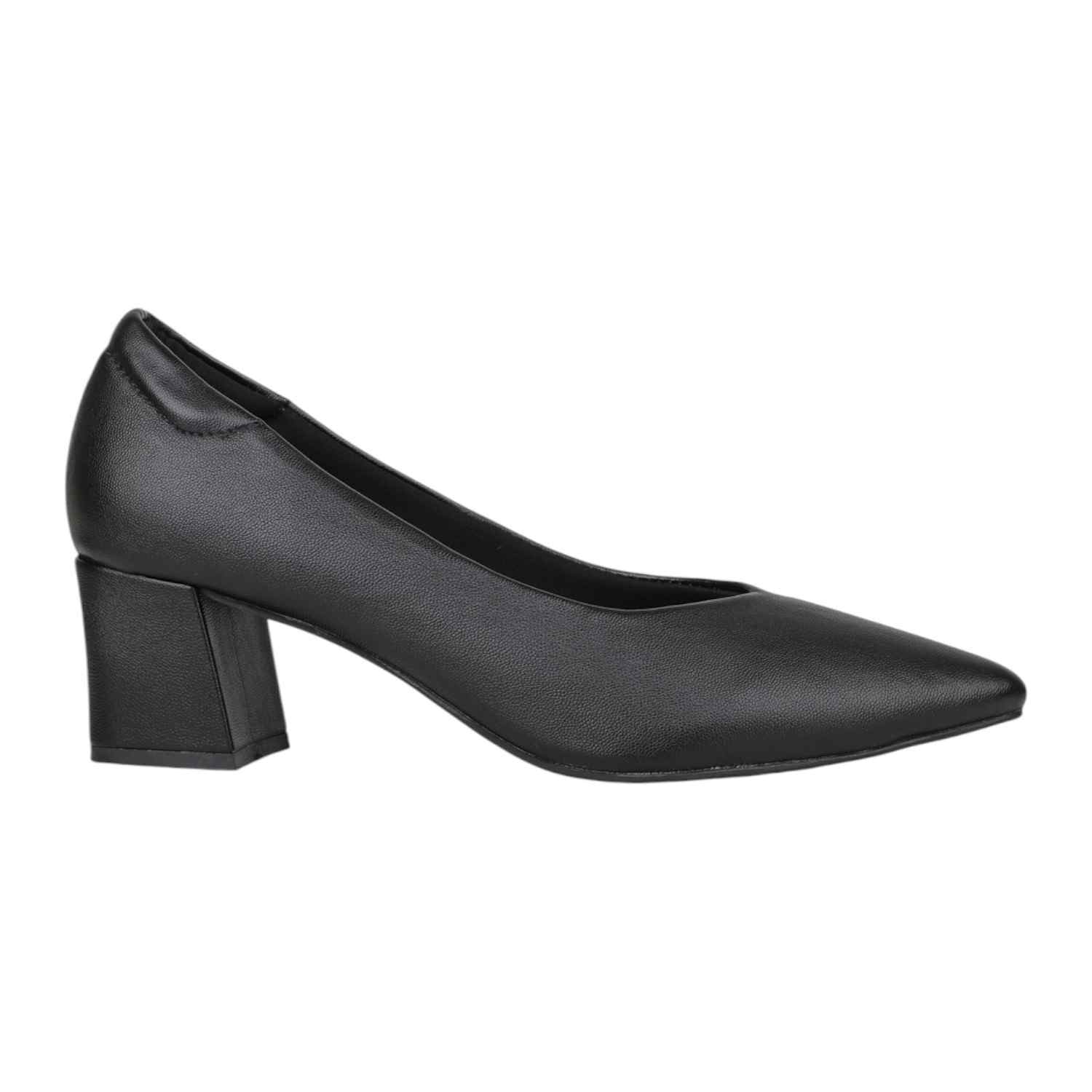 Women Black Pointed Toe Block Heel Pumps