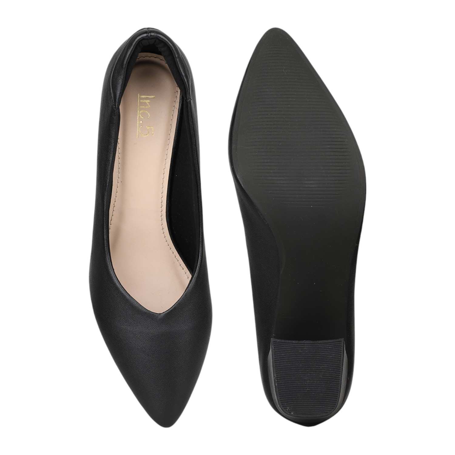 Women Black Pointed Toe Block Heel Pumps