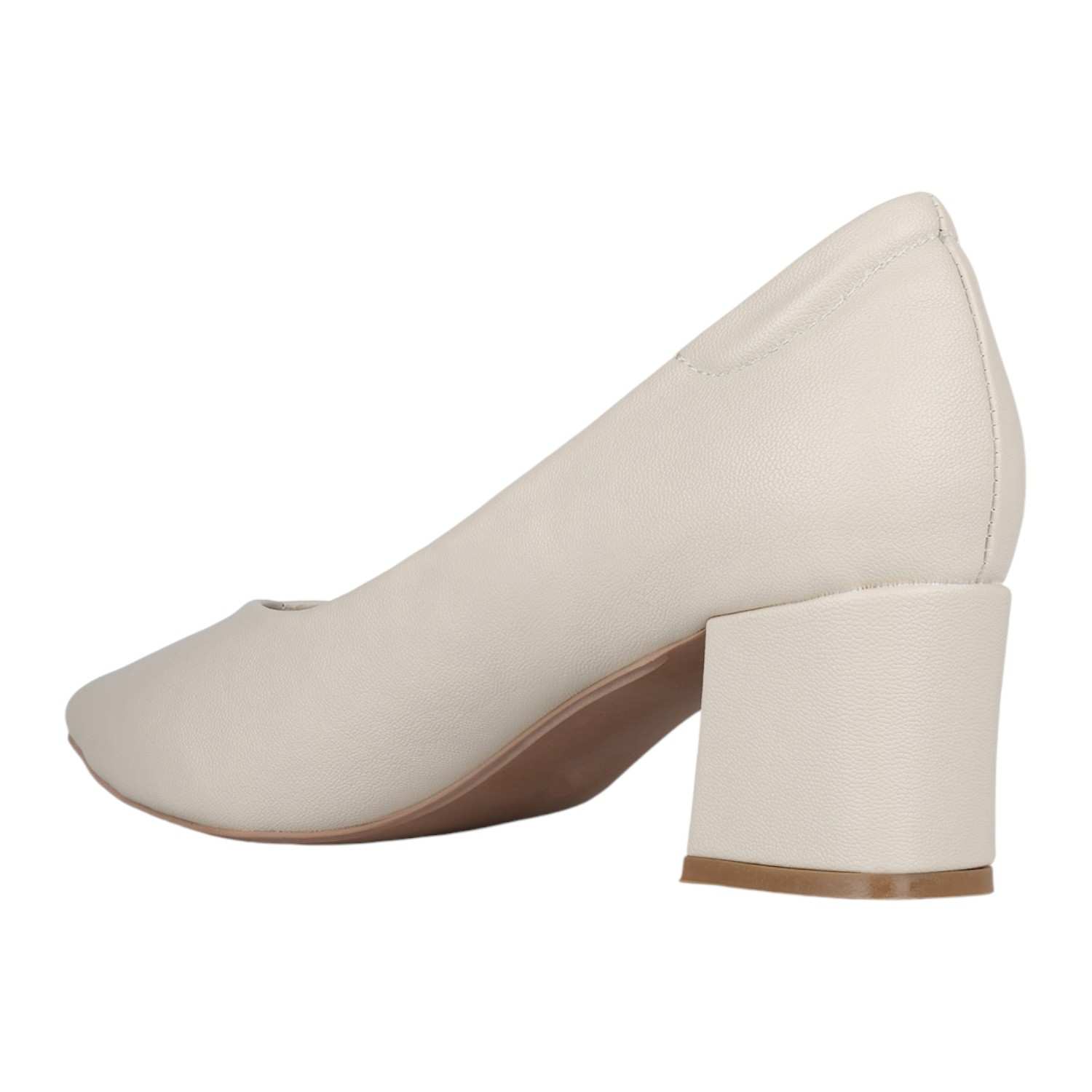 Women Cream Pointed Toe Block Heel Pumps