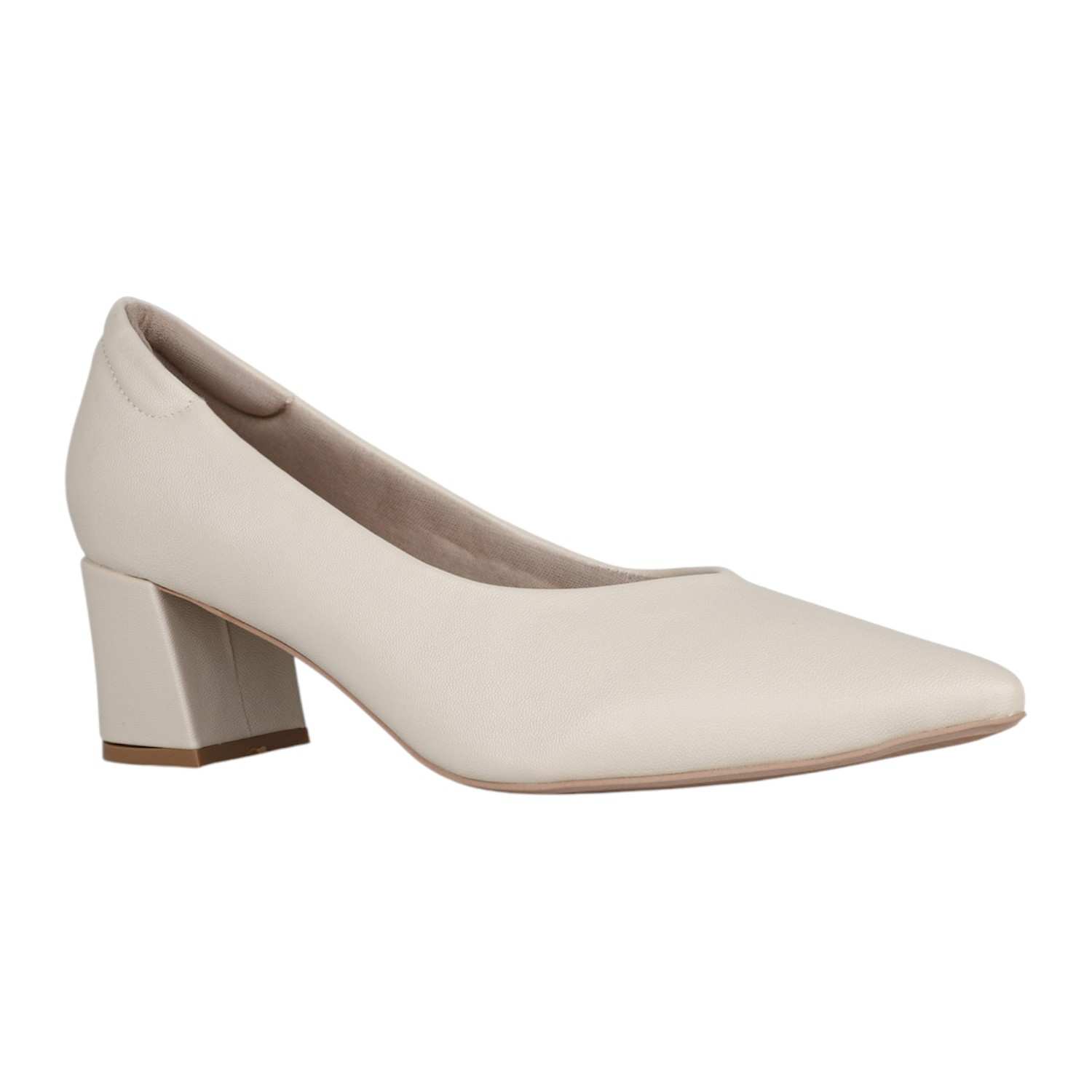 Women Cream Pointed Toe Block Heel Pumps