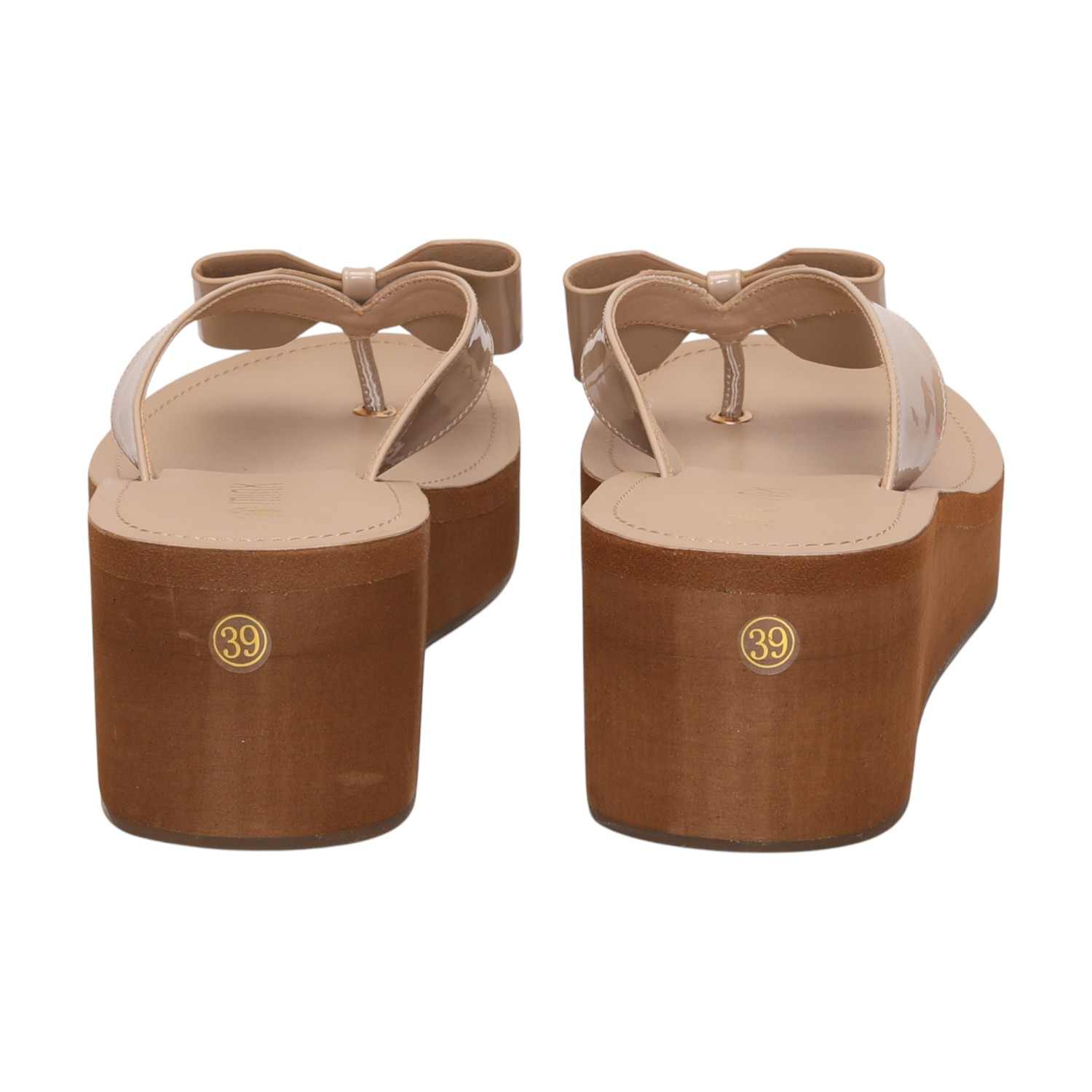 Women Beige Elegant Bow Wedge Sandals