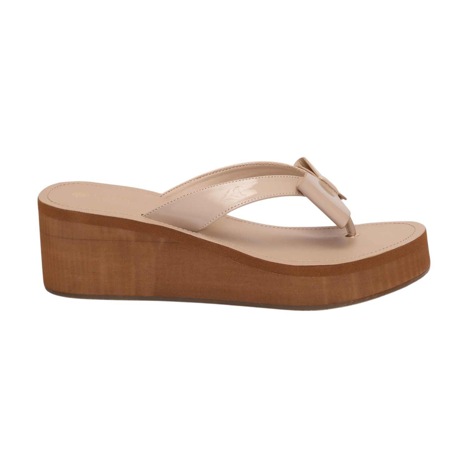 Women Beige Elegant Bow Wedge Sandals