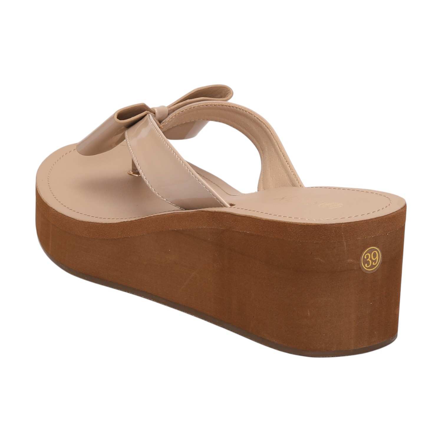 Women Beige Elegant Bow Wedge Sandals