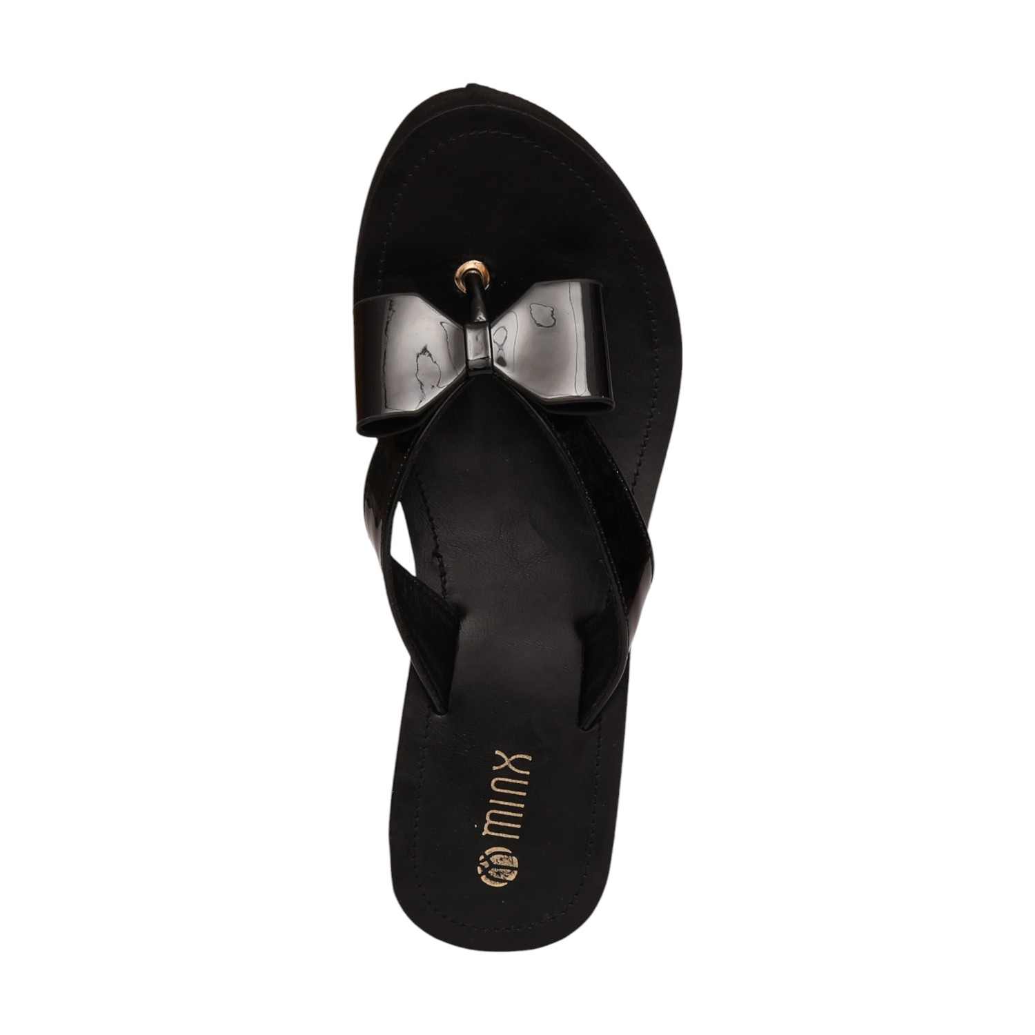 Women Black Elegant Bow Wedge Sandals