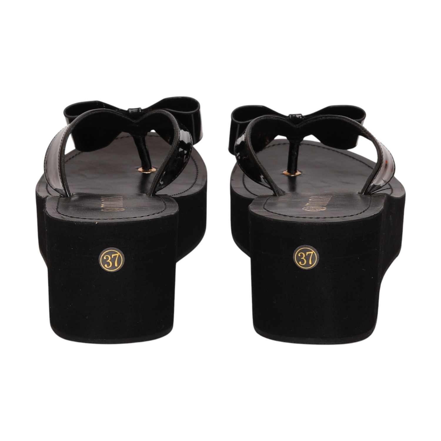 Women Black Elegant Bow Wedge Sandals