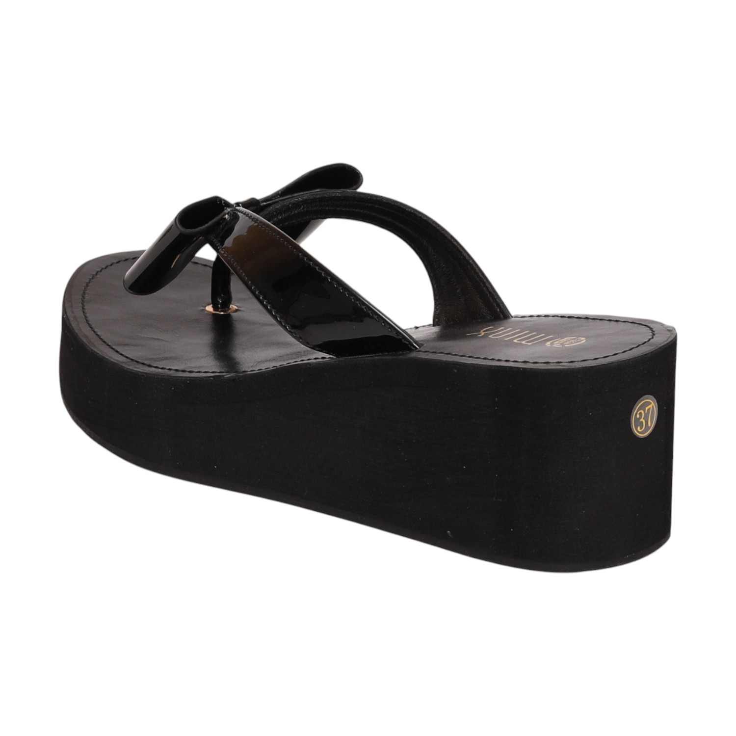 Women Black Elegant Bow Wedge Sandals