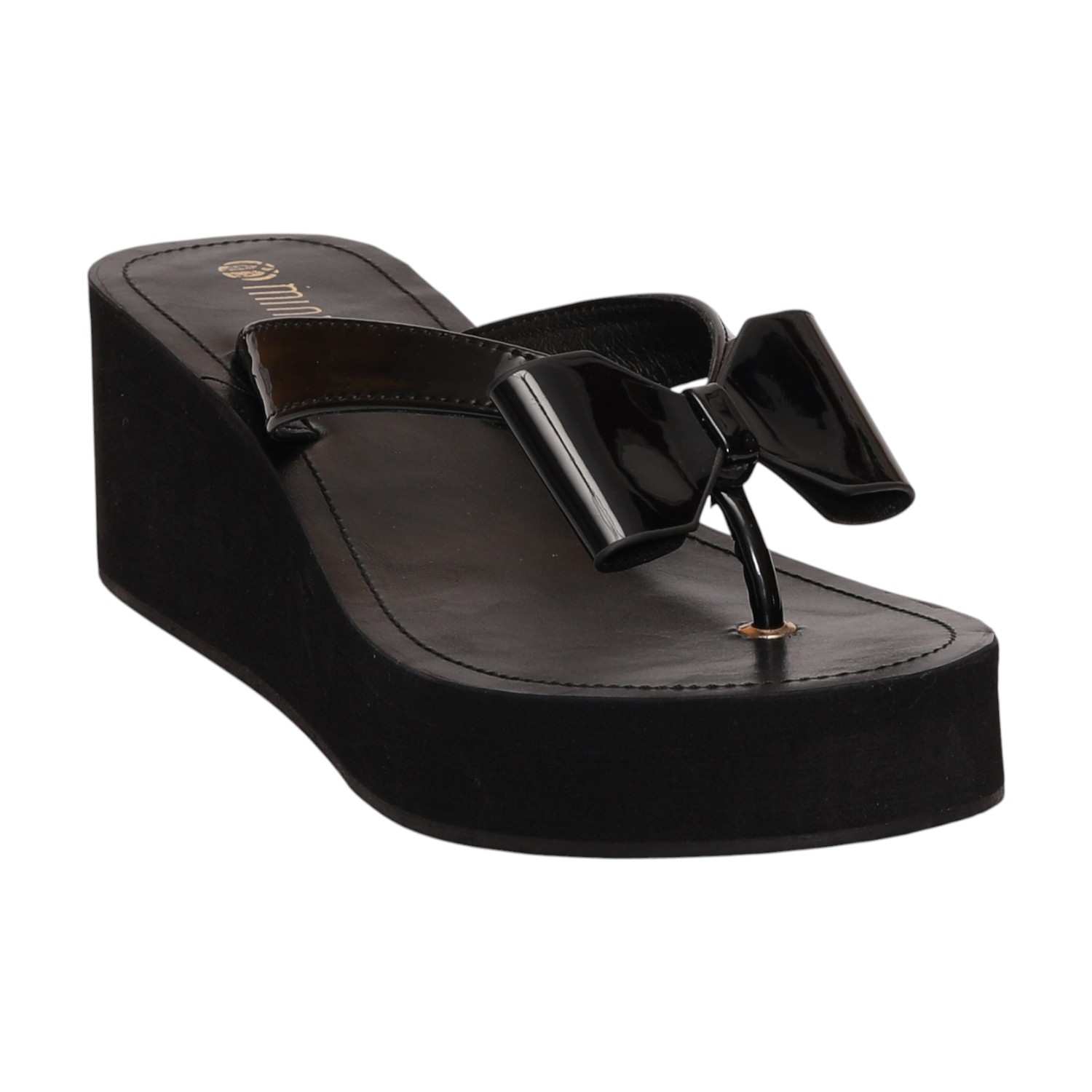 Women Black Elegant Bow Wedge Sandals