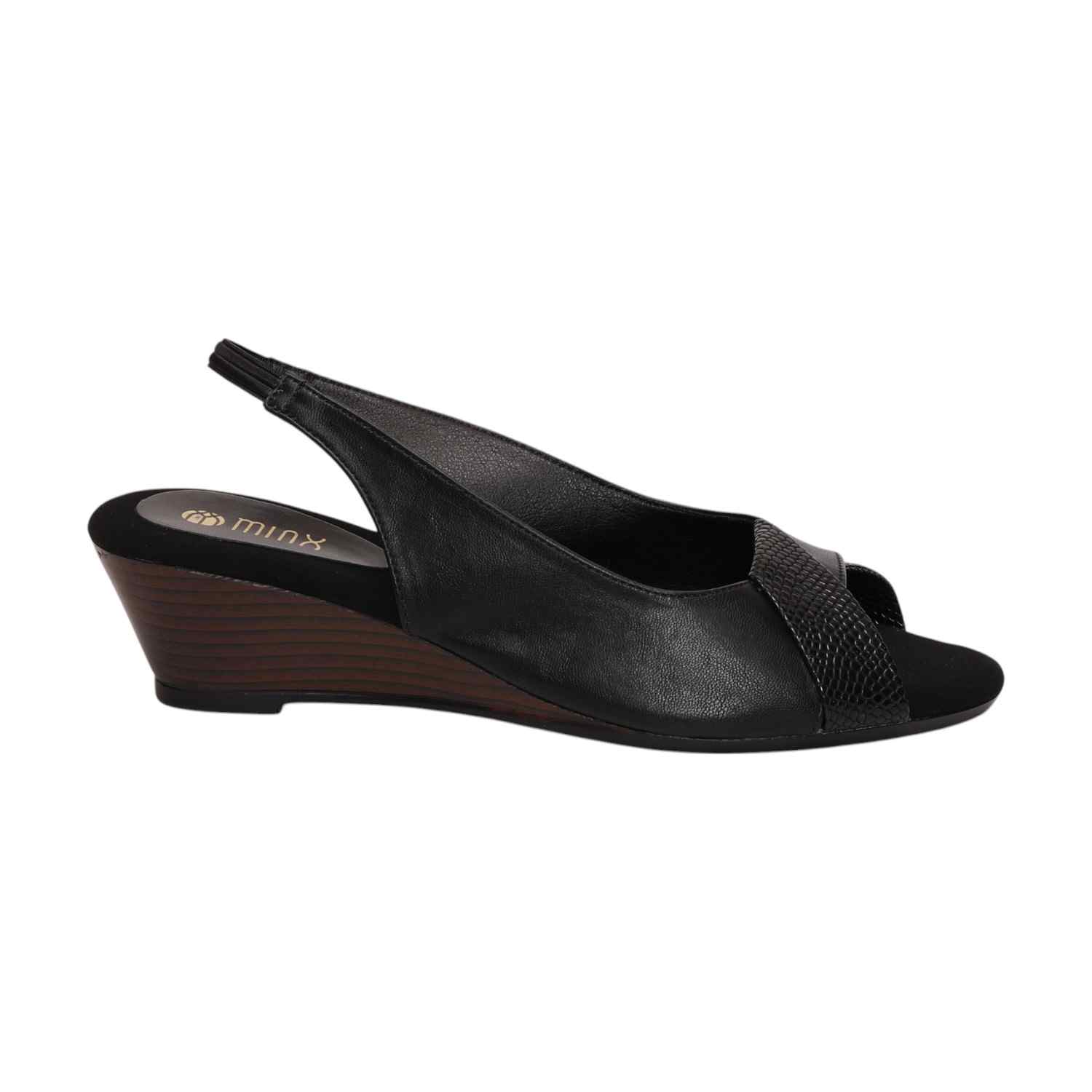 Women Black Sandals Wedge Sandals With Textured Strap