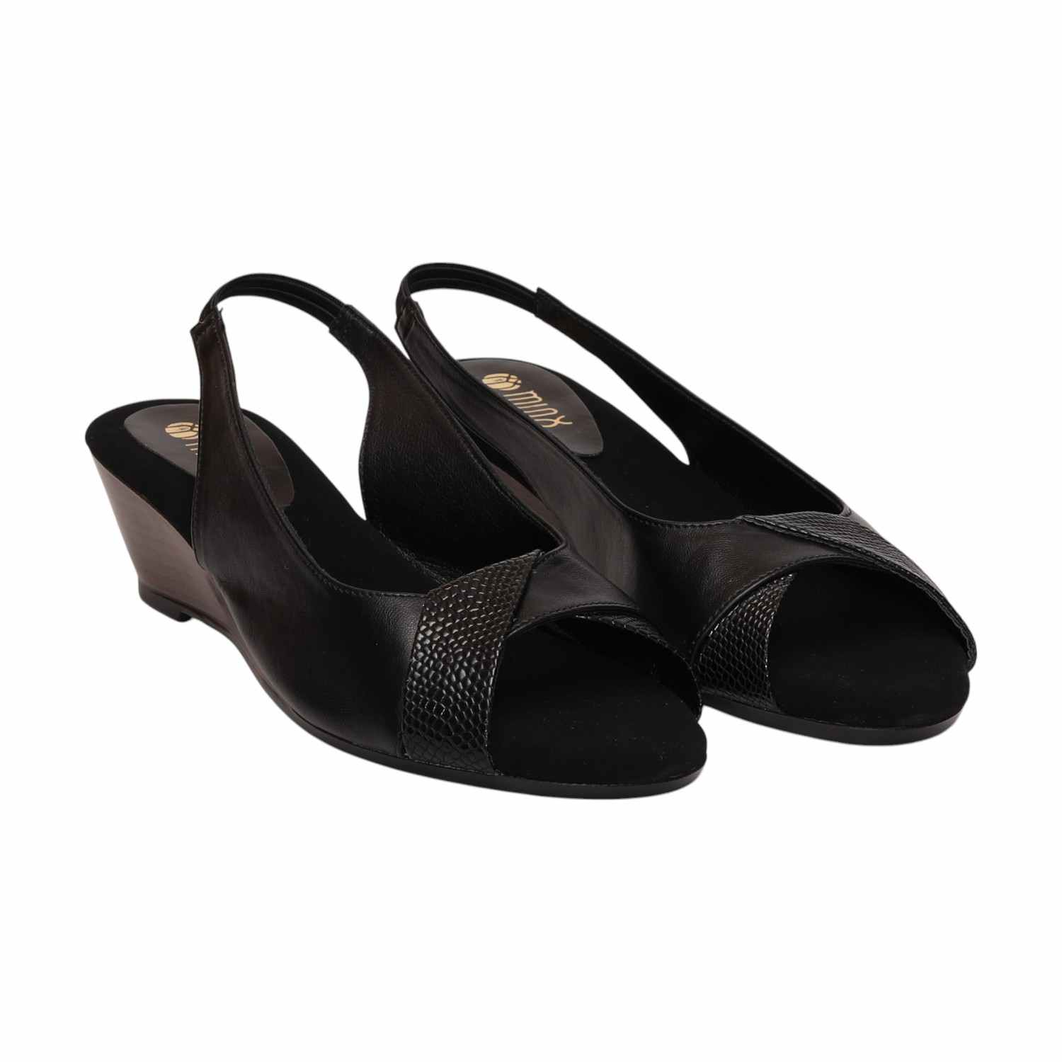 Women Black Sandals Wedge Sandals With Textured Strap