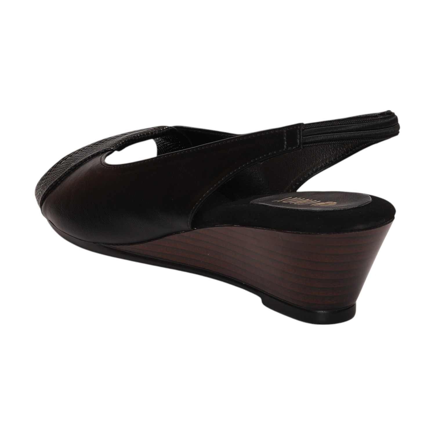 Women Black Sandals Wedge Sandals With Textured Strap