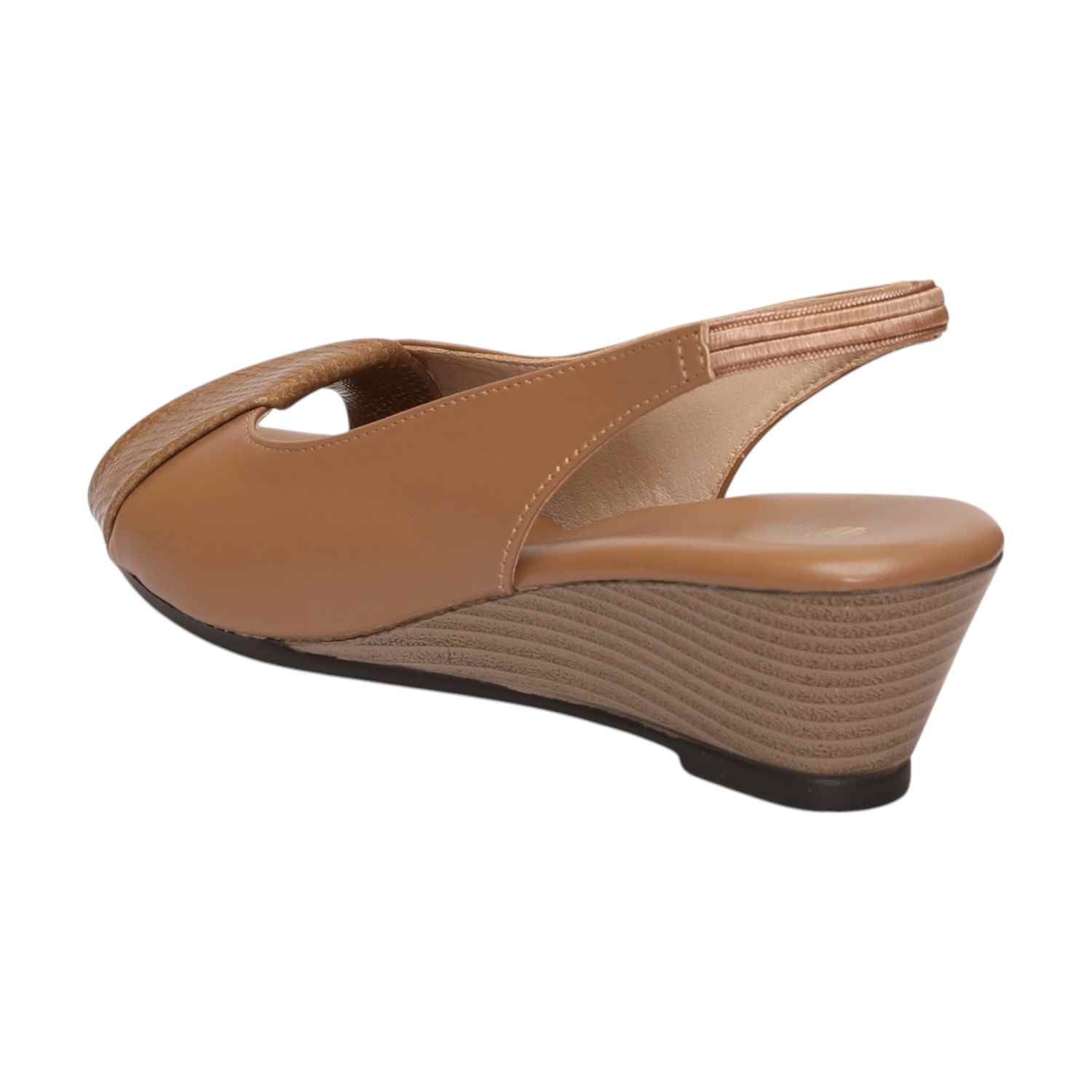 Women Tan Sandals Wedge Sandals With Textured Strap