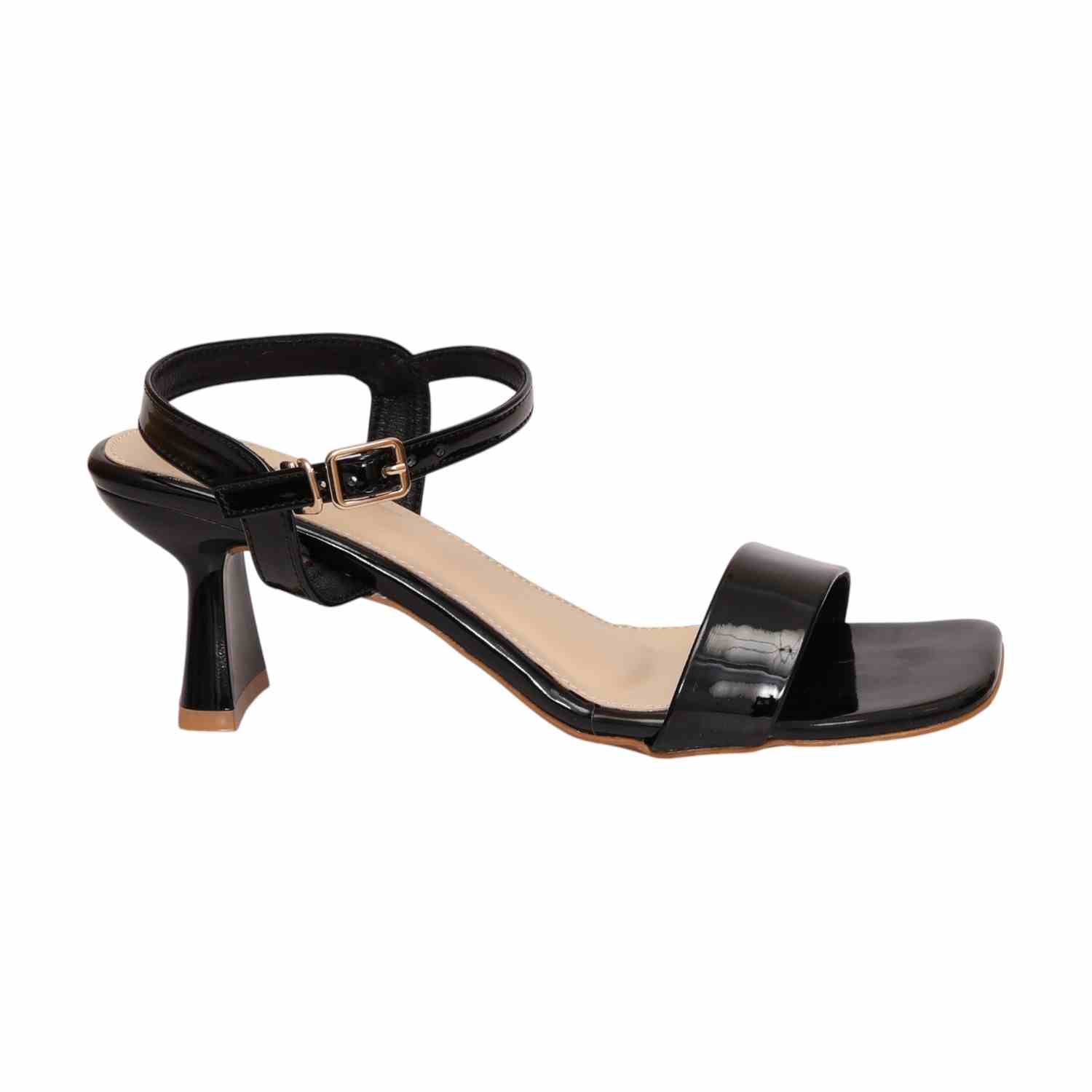 Women Black Sandals With Textured Strap
