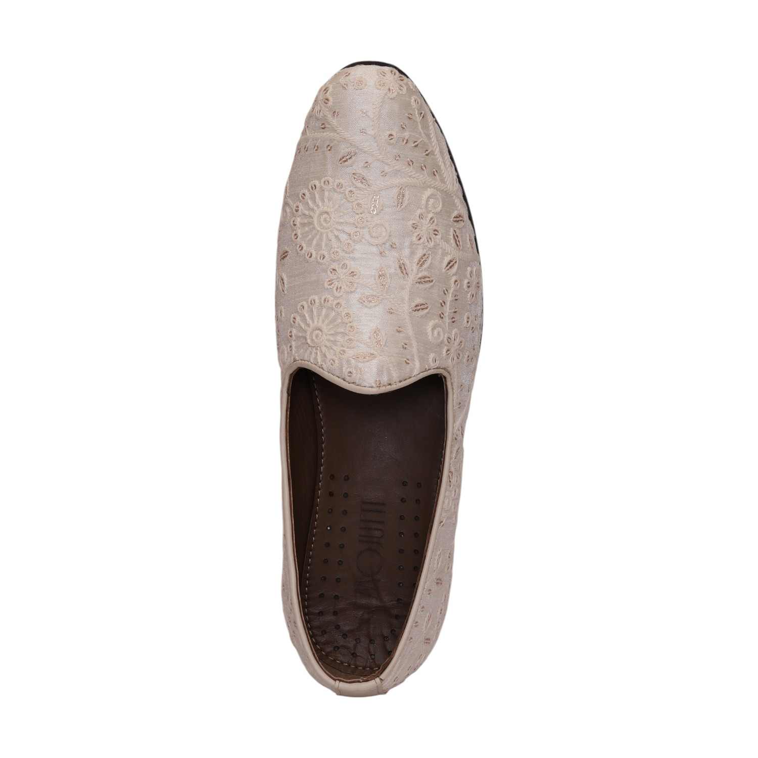 Men Beige Embroidered Ethnic Joothis Slip On