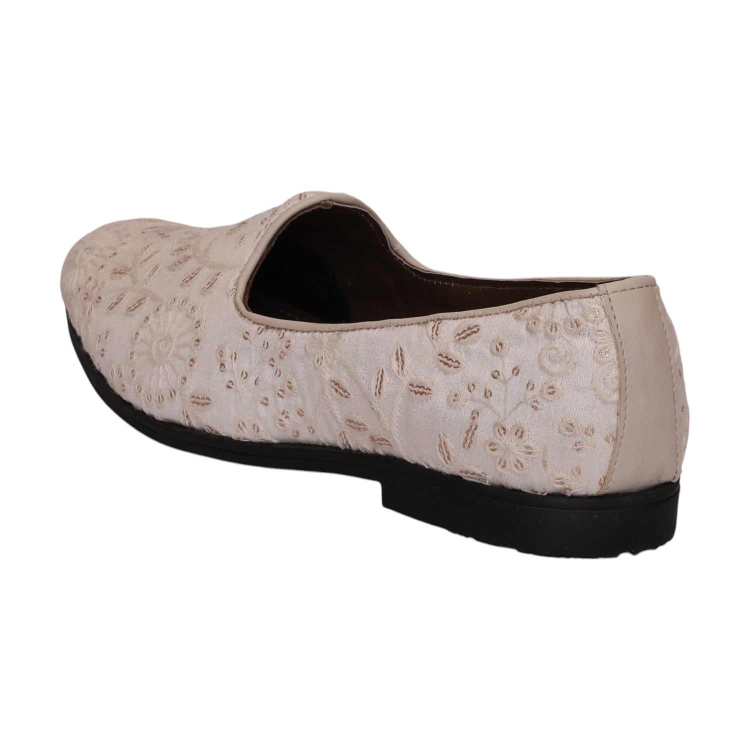Men Beige Embroidered Ethnic Joothis Slip On