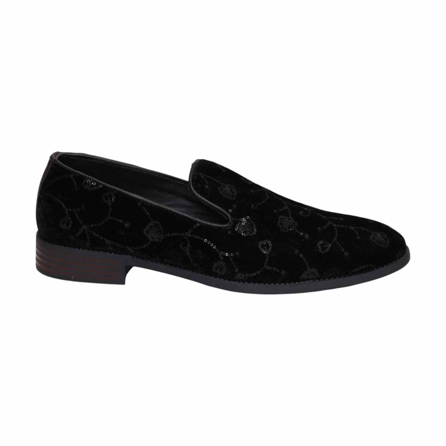 Men Black Velvet Embroidered Ethnic Joothies  Slip On