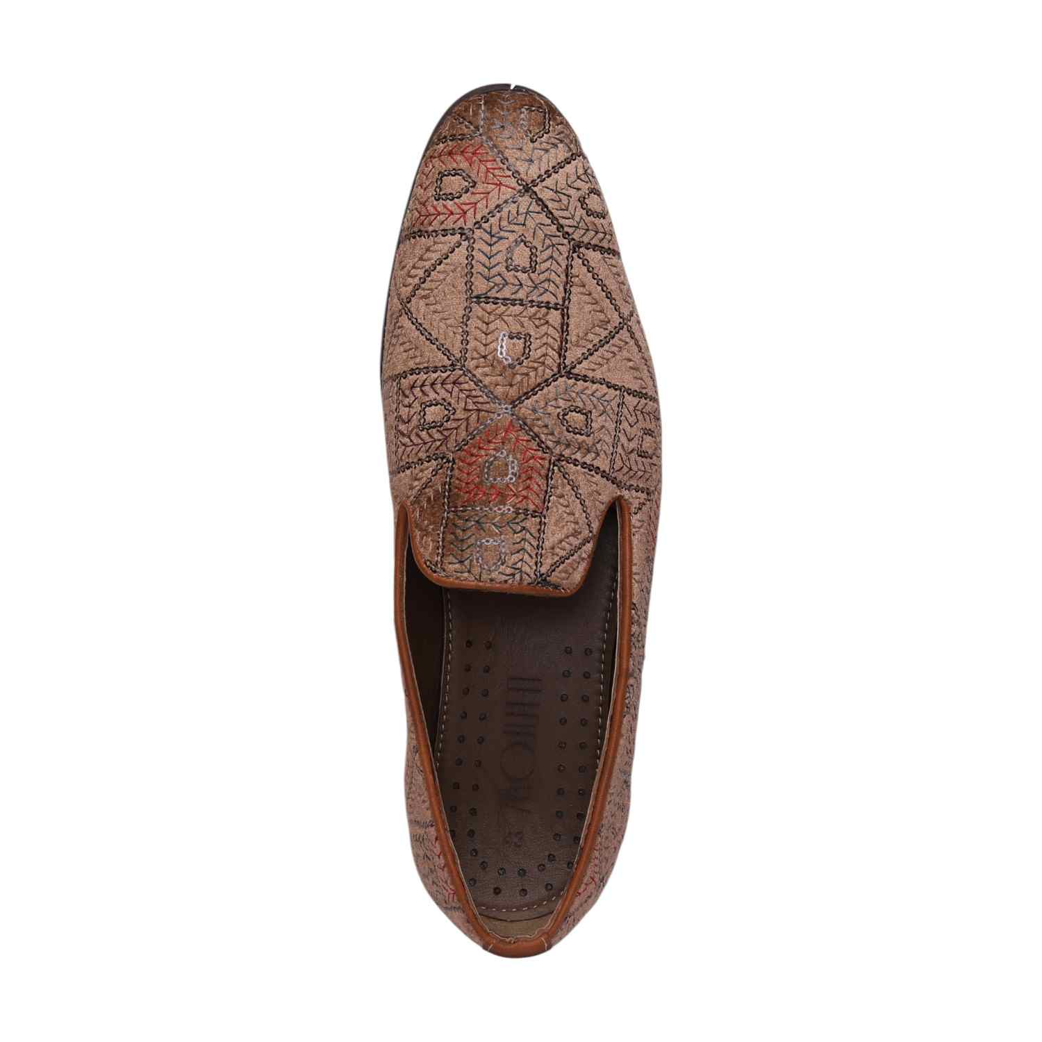 Men Beige Embroidered Ethnic Joothis Slip On