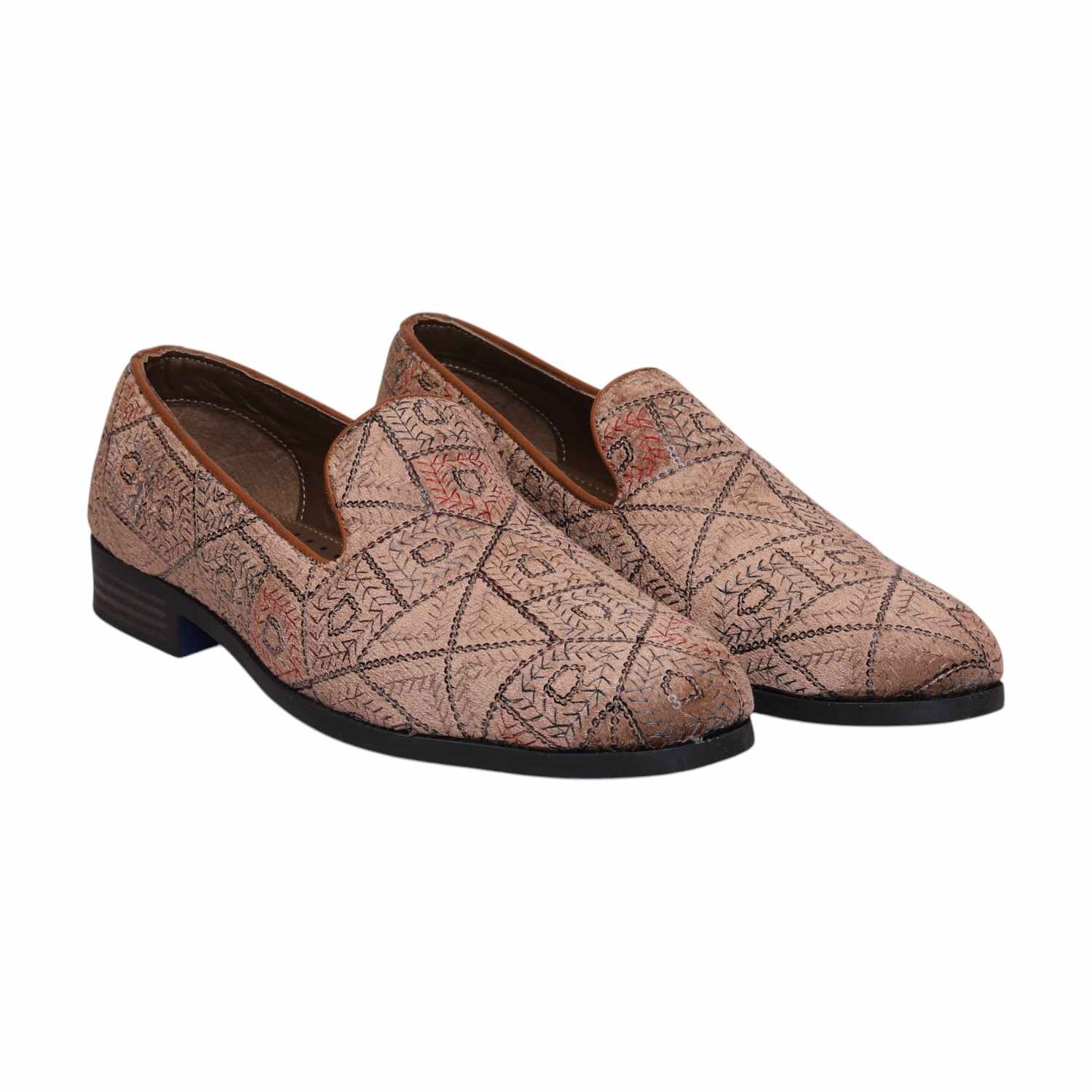 Men Beige Embroidered Ethnic Joothis Slip On
