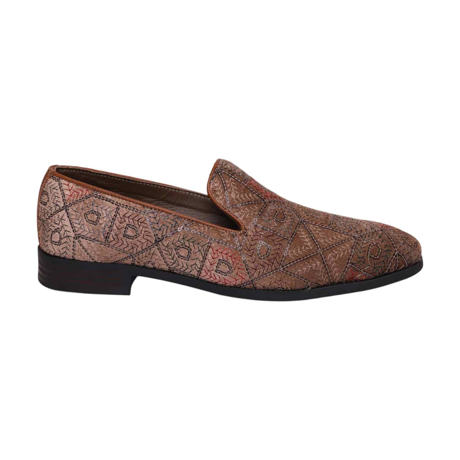 Men Beige Embroidered Ethnic Joothis Slip On