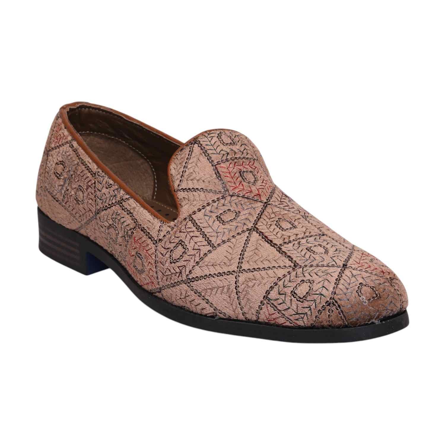 Men Beige Embroidered Ethnic Joothis Slip On