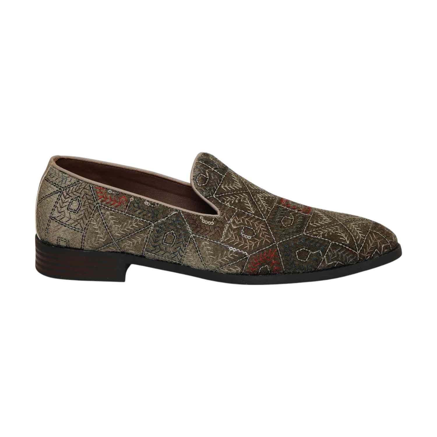 Men Green Embroidered Ethnic Joothis Slip On