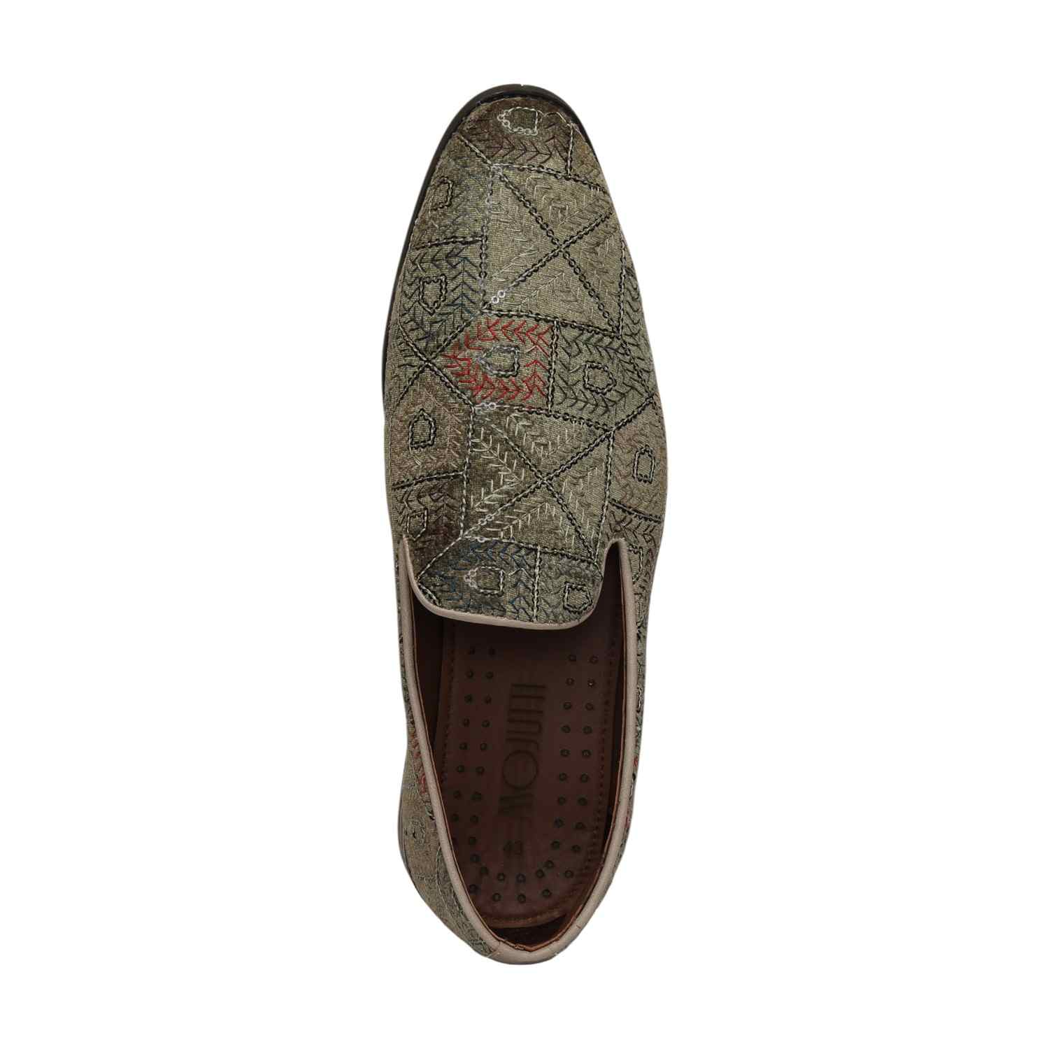 Men Green Embroidered Ethnic Joothis Slip On