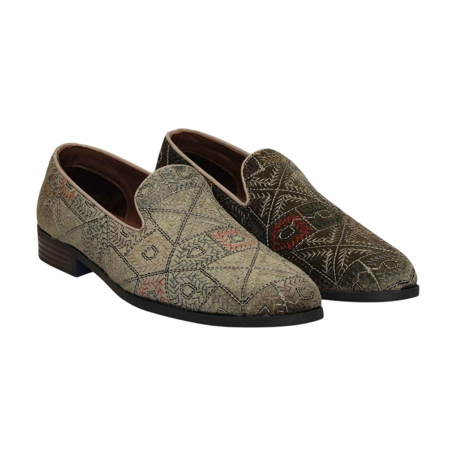 Men Green Embroidered Ethnic Joothis Slip On