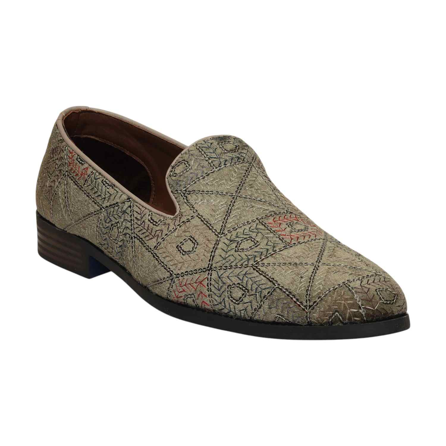 Men Green Embroidered Ethnic Joothis Slip On