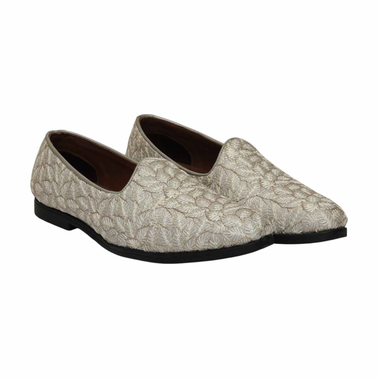 Men Grey Embroidered Ethnic Joothis Slip On