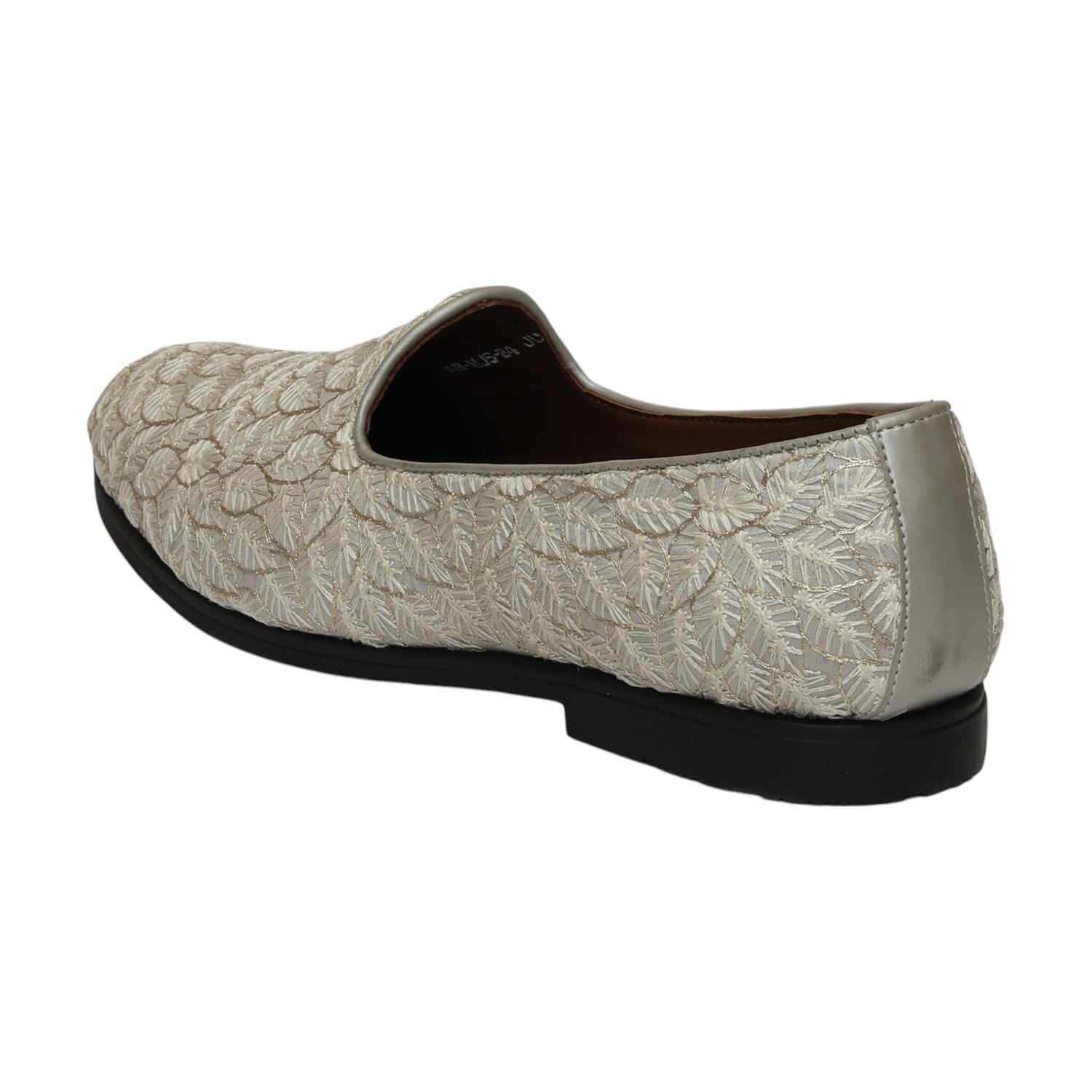 Men Grey Embroidered Ethnic Joothis Slip On