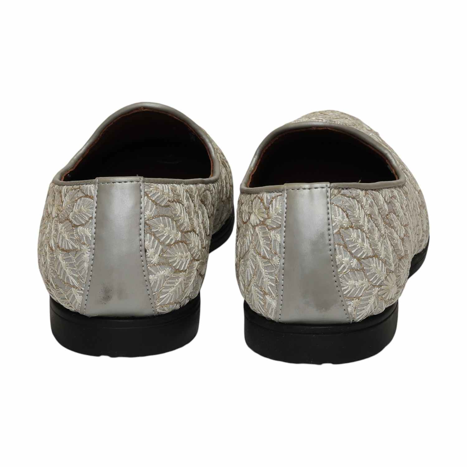 Men Grey Embroidered Ethnic Joothis Slip On